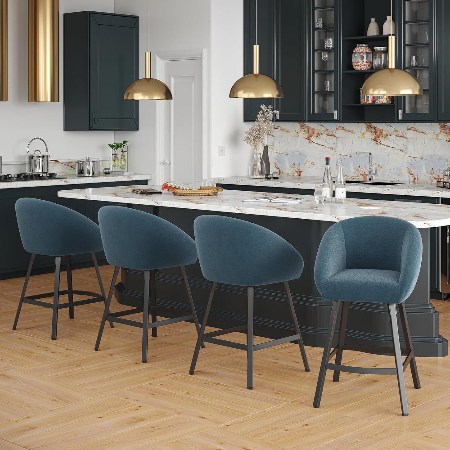 Farini Bar Stools Set of 2 or 4,Upholstered Bar Stool with Back, 27 inch Height Counter Height Barstools for Home Kitchen Island