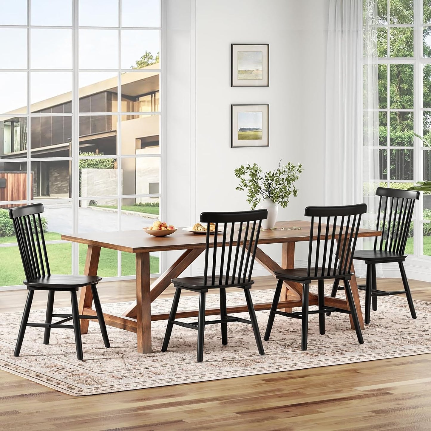 Farini Windsor Dining Chairs, Kitchen & Dining Room Chairs for Dining Room with Spindle Back, Mid Century Modern Dining Table Chairs with Comfortable Seat, Wood Dining Chair