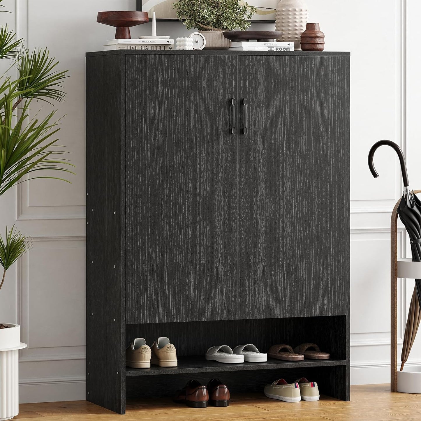 Farini Shoe Cabinet with Doors, 7 Tier 28 Pairs Shoe Cabinet Storage for Entryway, Hidden Narrow Shoe Cabinets with Adjustable Shelves for Hallway, Living Room