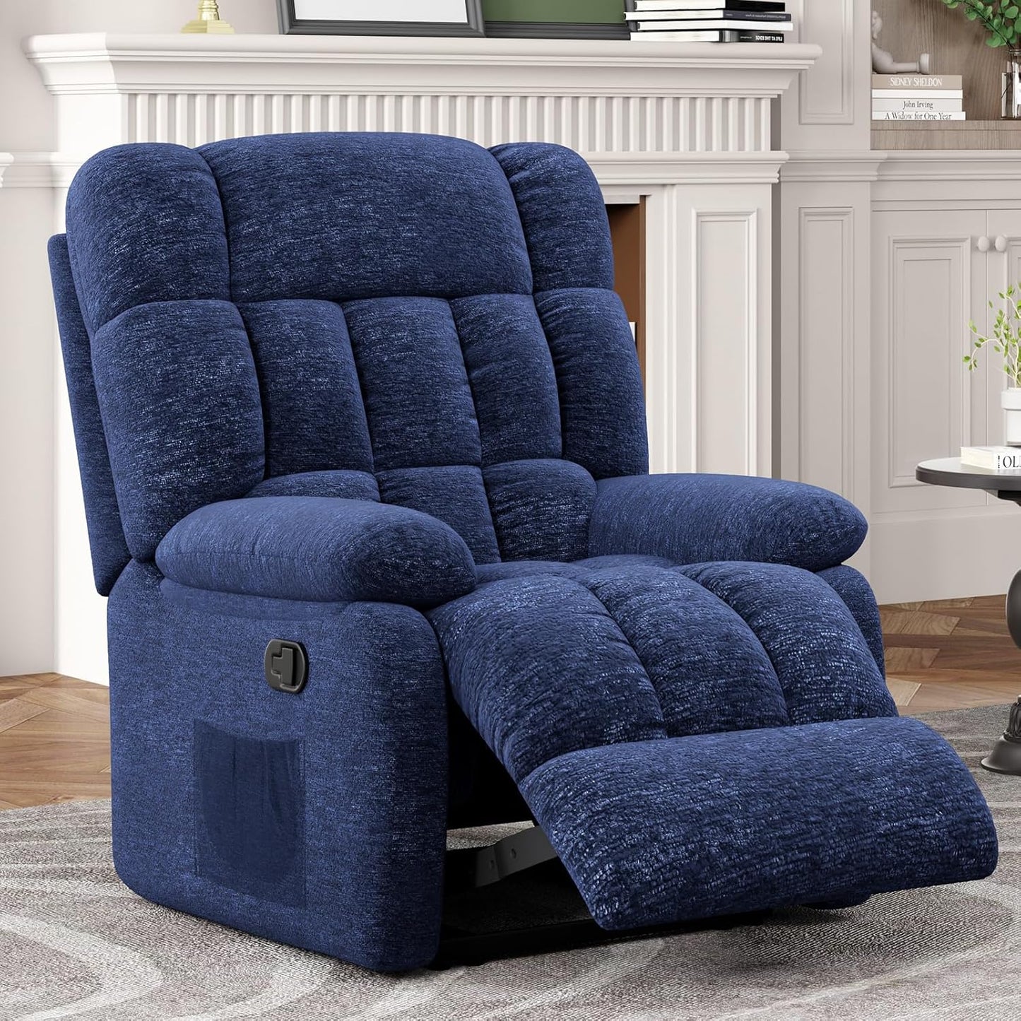 Farini Recliner Chair, Upholstered Rocker Recliner Chair with Side Pocket, Ergonomic 110°-160° Adjustable Reclining Chairs for Adults, Single Sofa Chair with Footrest,Recliner Sofa for Living Room