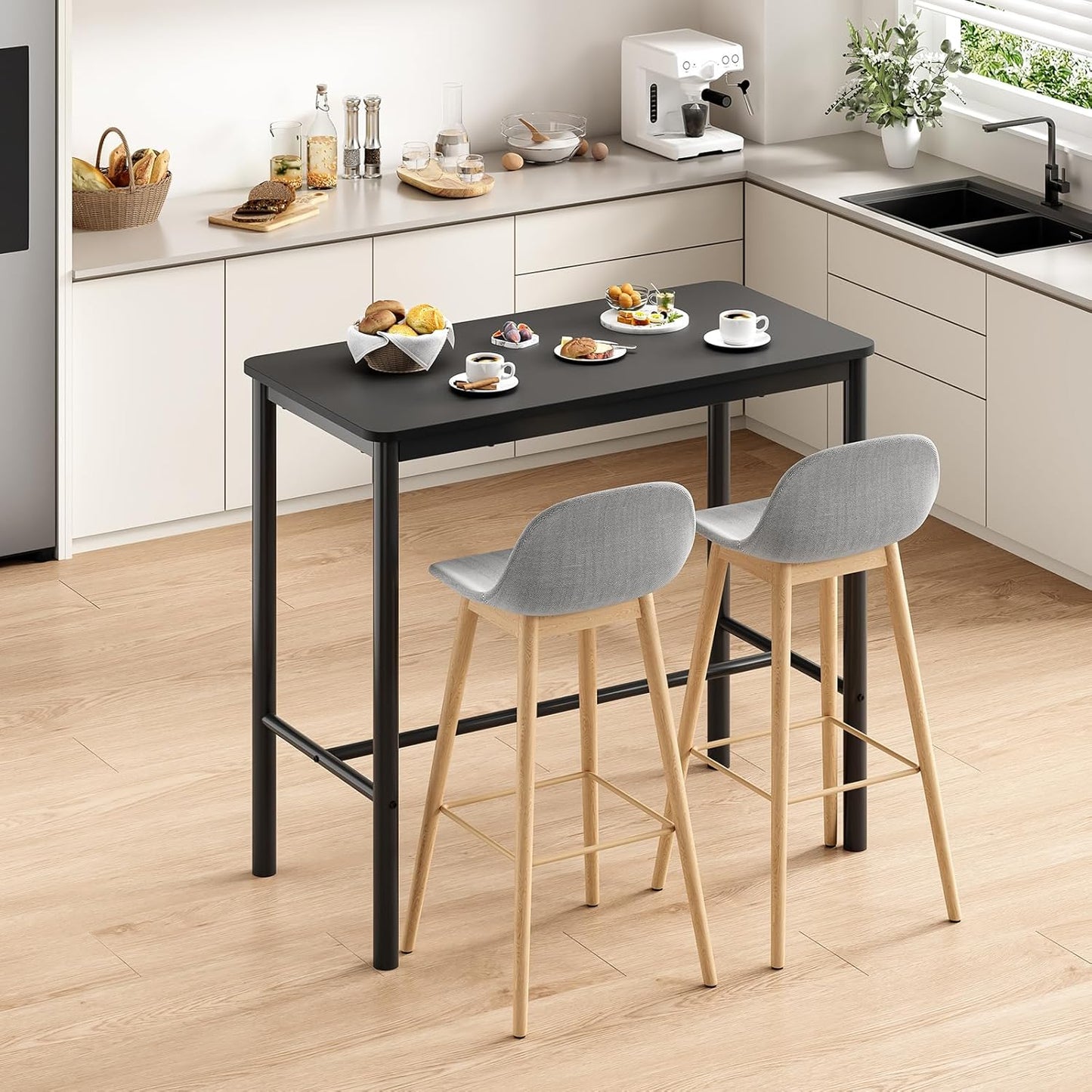Farini 47 inch Counter Height Bar Table, Rectangular Dining Counter Tables with Metal Legs