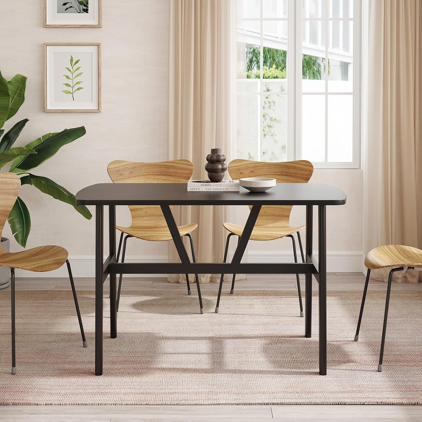 Farini 47" Dining Table for 4-6 Person, Rectangular Wood Kitchen Table, Modern Dinner Table with Sturdy Metal Frame for Dining Room, Kitchen, 47.2 inch