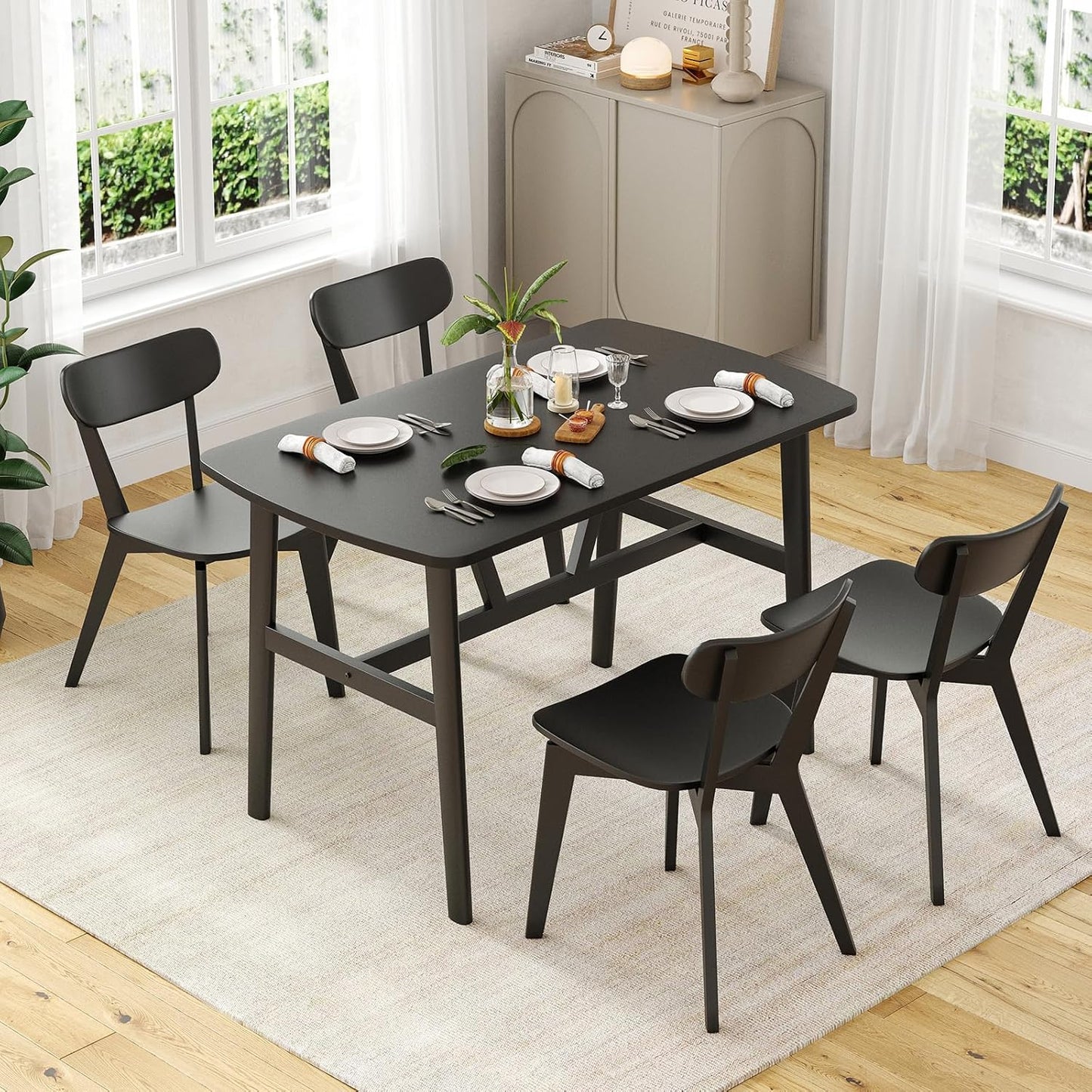 Farini 47" Dining Table for 4-6 Person, Rectangular Wood Kitchen Table, Modern Dinner Table with Sturdy Metal Frame for Dining Room, Kitchen, 47.2 inch