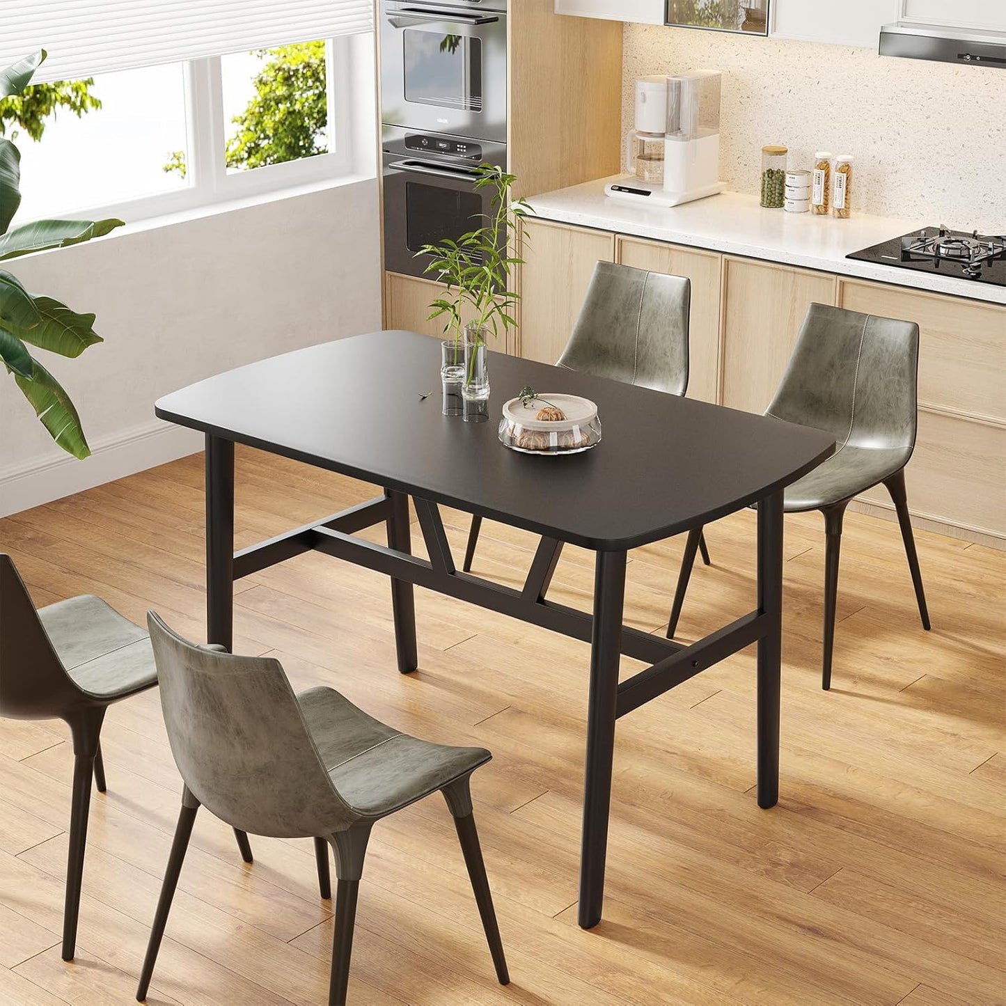 Farini 47" Dining Table for 4-6 Person, Rectangular Wood Kitchen Table, Modern Dinner Table with Sturdy Metal Frame for Dining Room, Kitchen, 47.2 inch