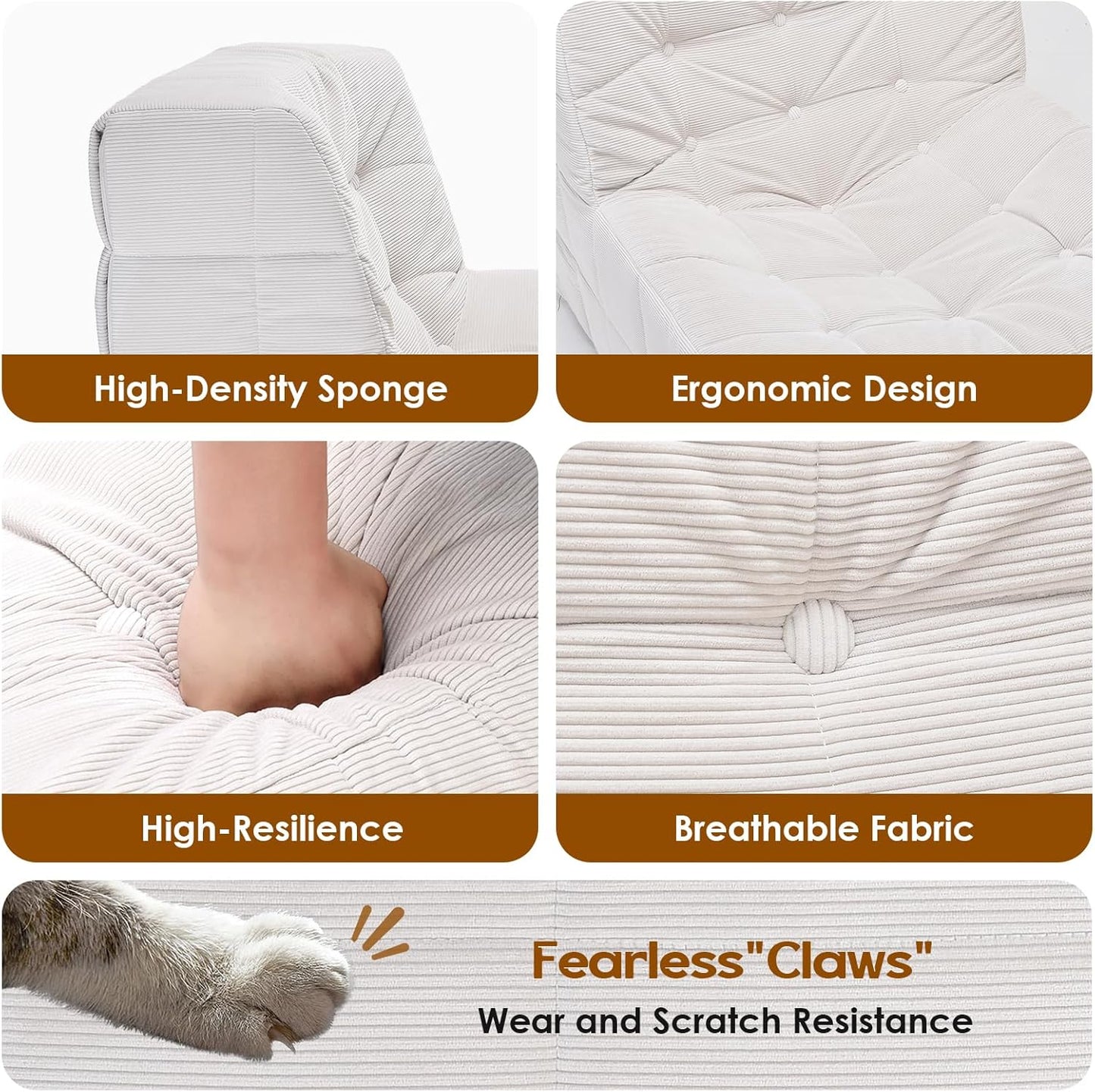 Farini Bean Bag Chair for Adults with Ottoman, Oversized Beanbag Chairs with High-Density Memory Foam, Comfy Lazy Sofa with Head, Neck, Back, Lumbar, Hip Support for Living Room, Bedroom