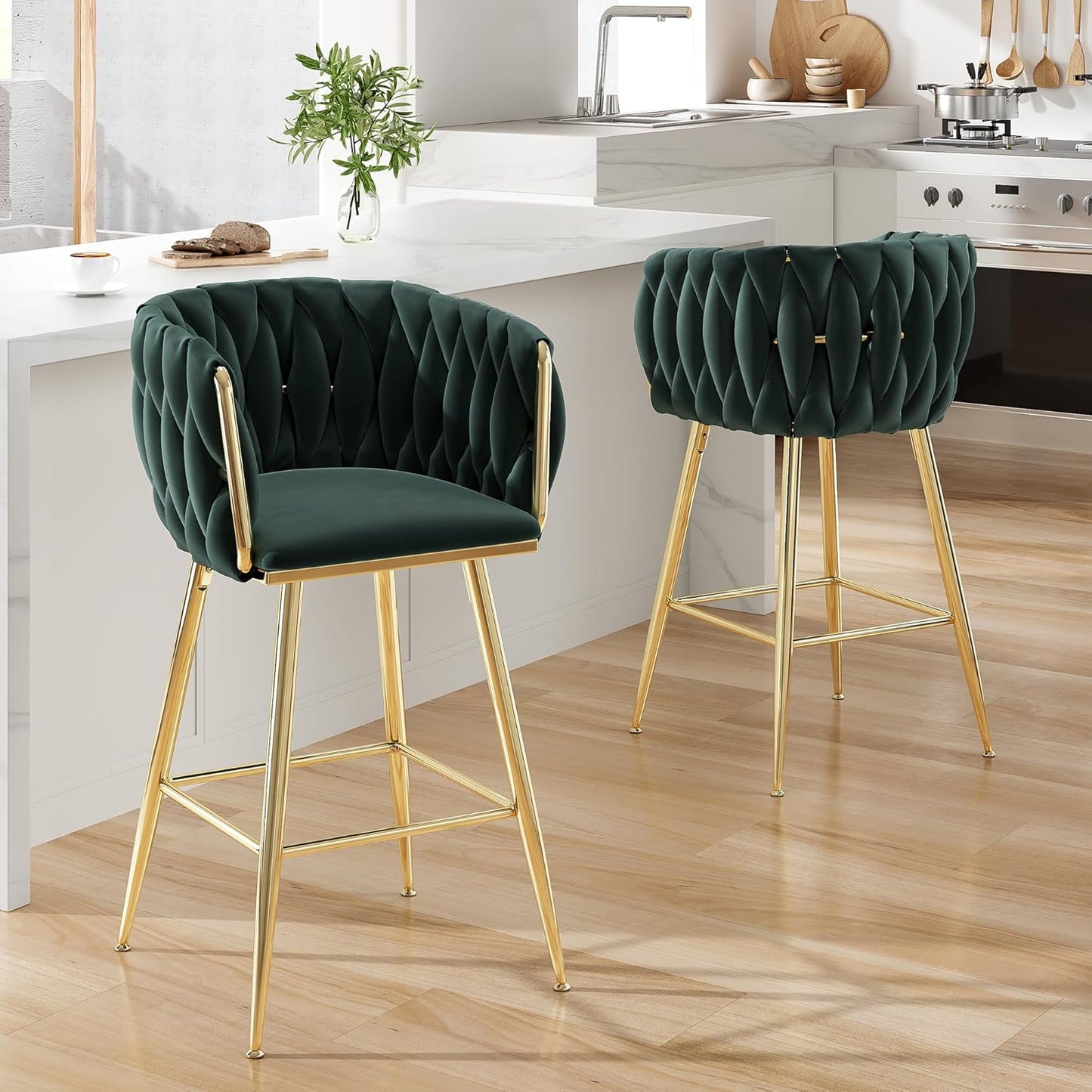 Farini Counter Height Bar Stools Set of 2 or 4, 26 Inch Modern Mid-Century Kitchen Island Stools with Backs & Metal Legs