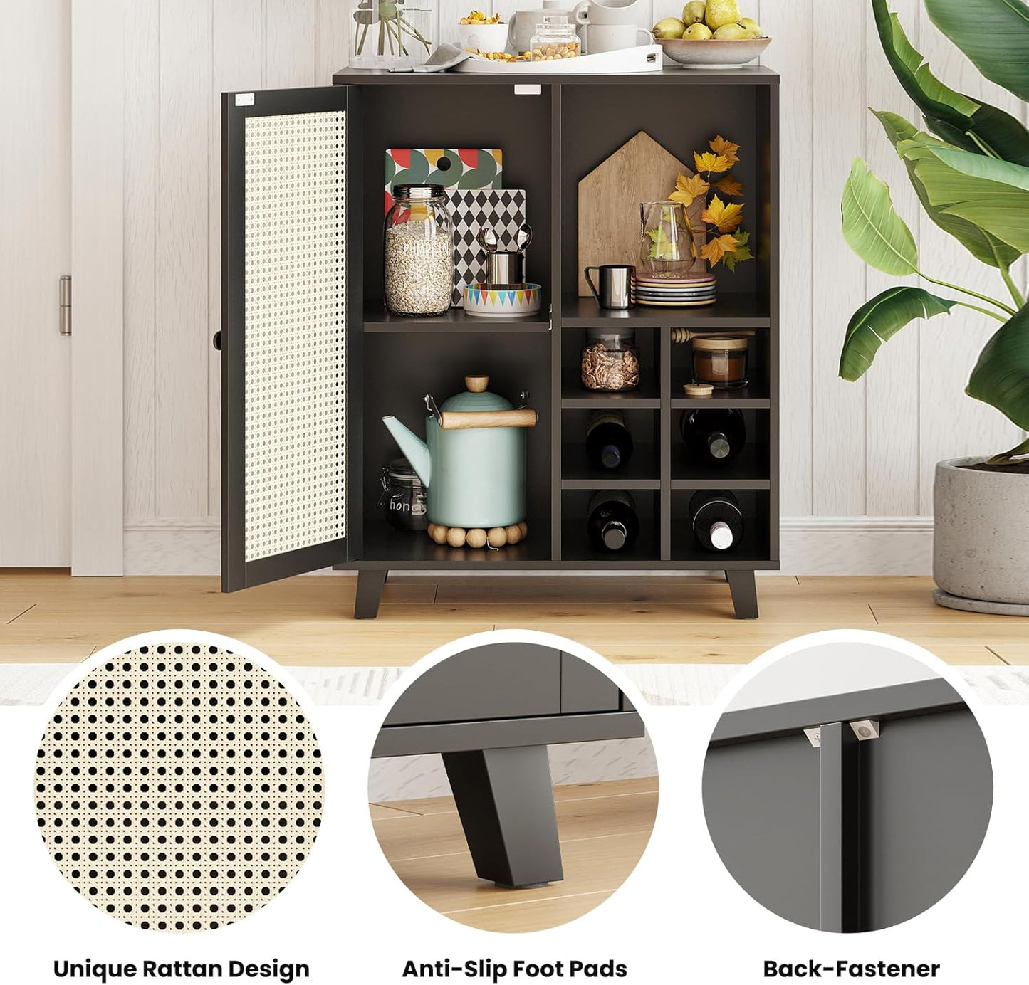 Farini Sideboard Buffet Cabinet, Bar Cabinet with Wine Racks and Adjustable Shelf for Kitchen, Living Room, Home Bar
