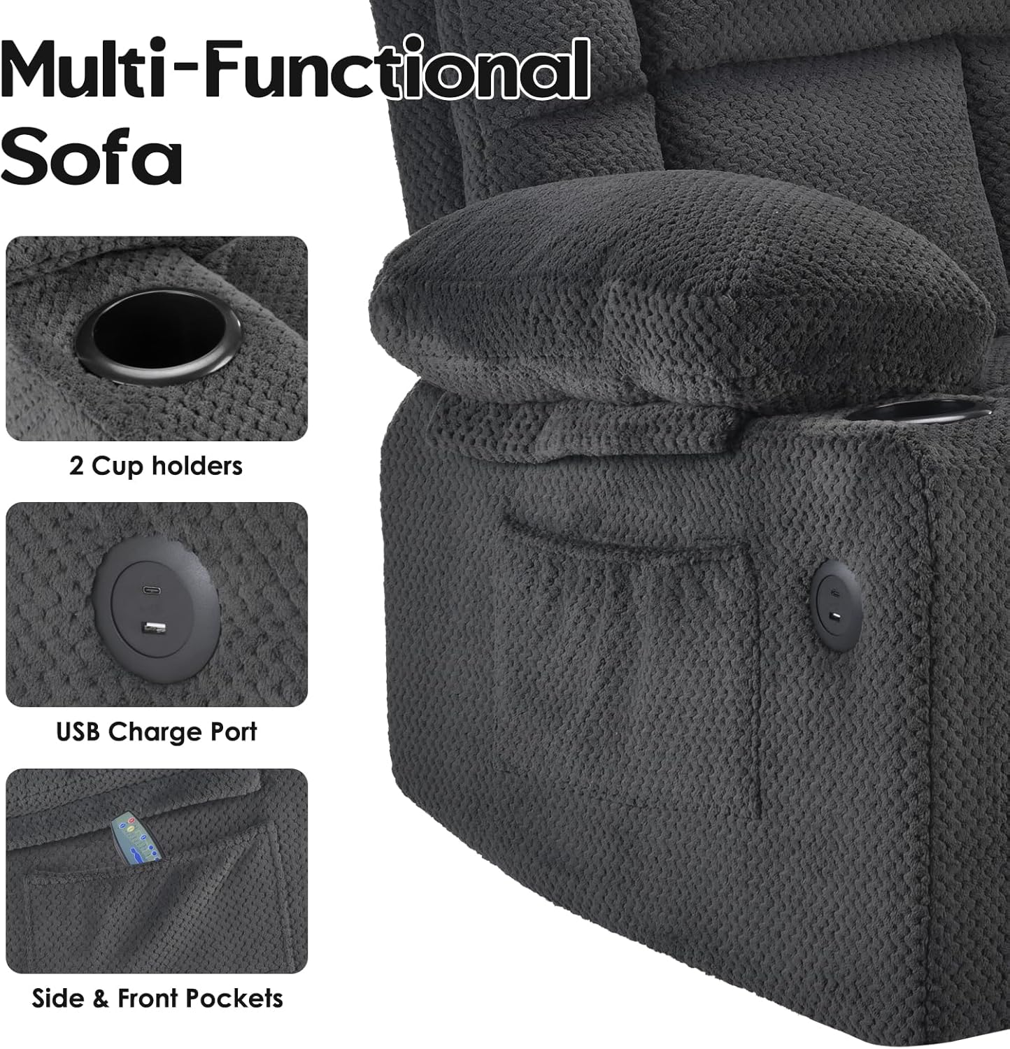 Farini Power Lift Recliner Chair with Massage and Heat for Elderly People, USB Ports and Cup Holders