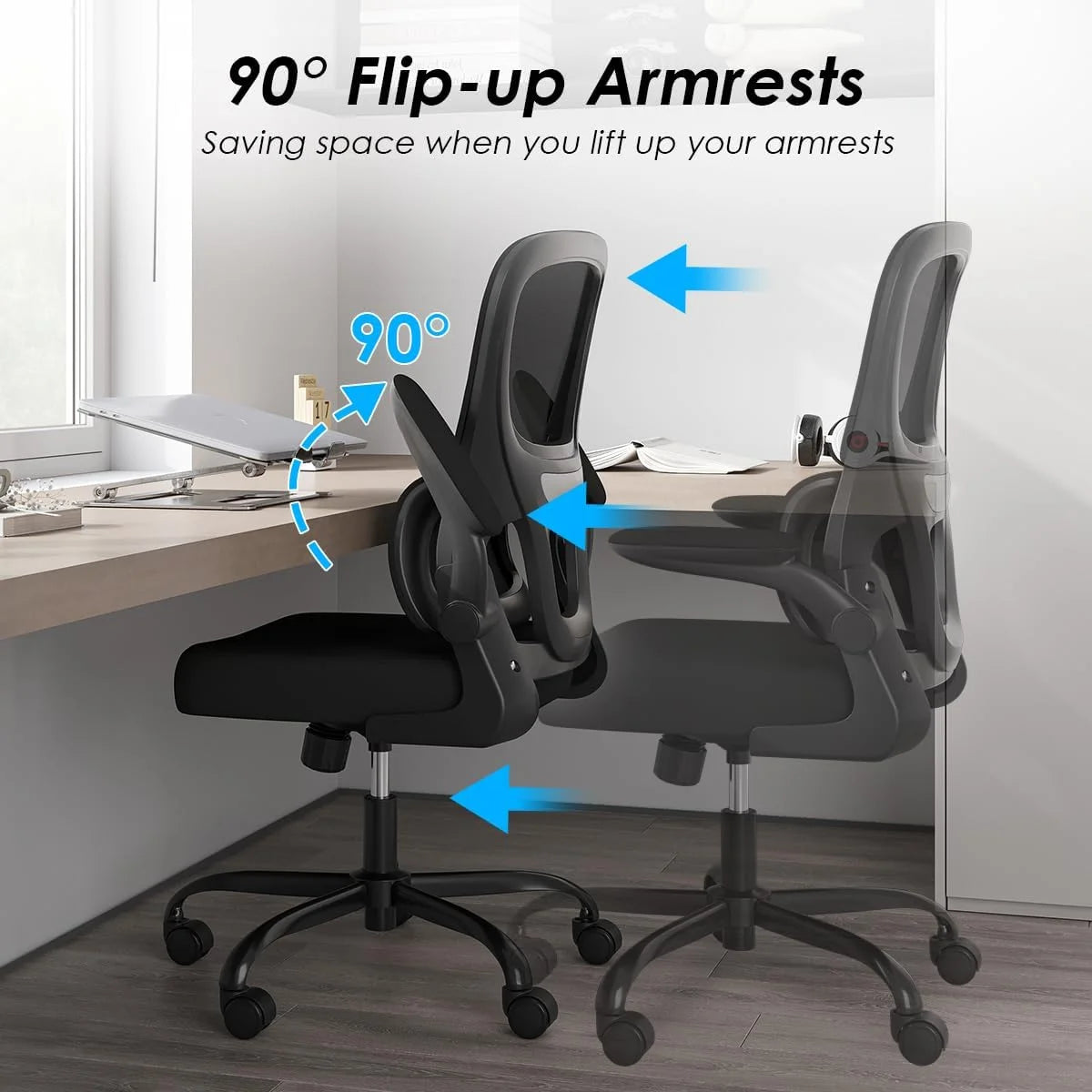 Farini Ergonomic Office Chair, Mesh Desk Chair with Lumbar Support, Comfy Computer Desk Chair with Flip Armrest Rolling Wheels for Home Study Room Office