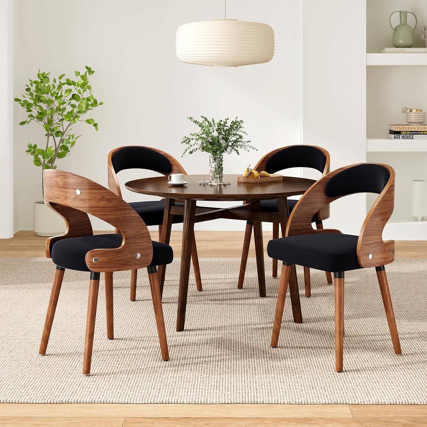 Farini Set of 2 or 4 Wood Dining Chairs with Curved Backrest for Kitchen Dining Room