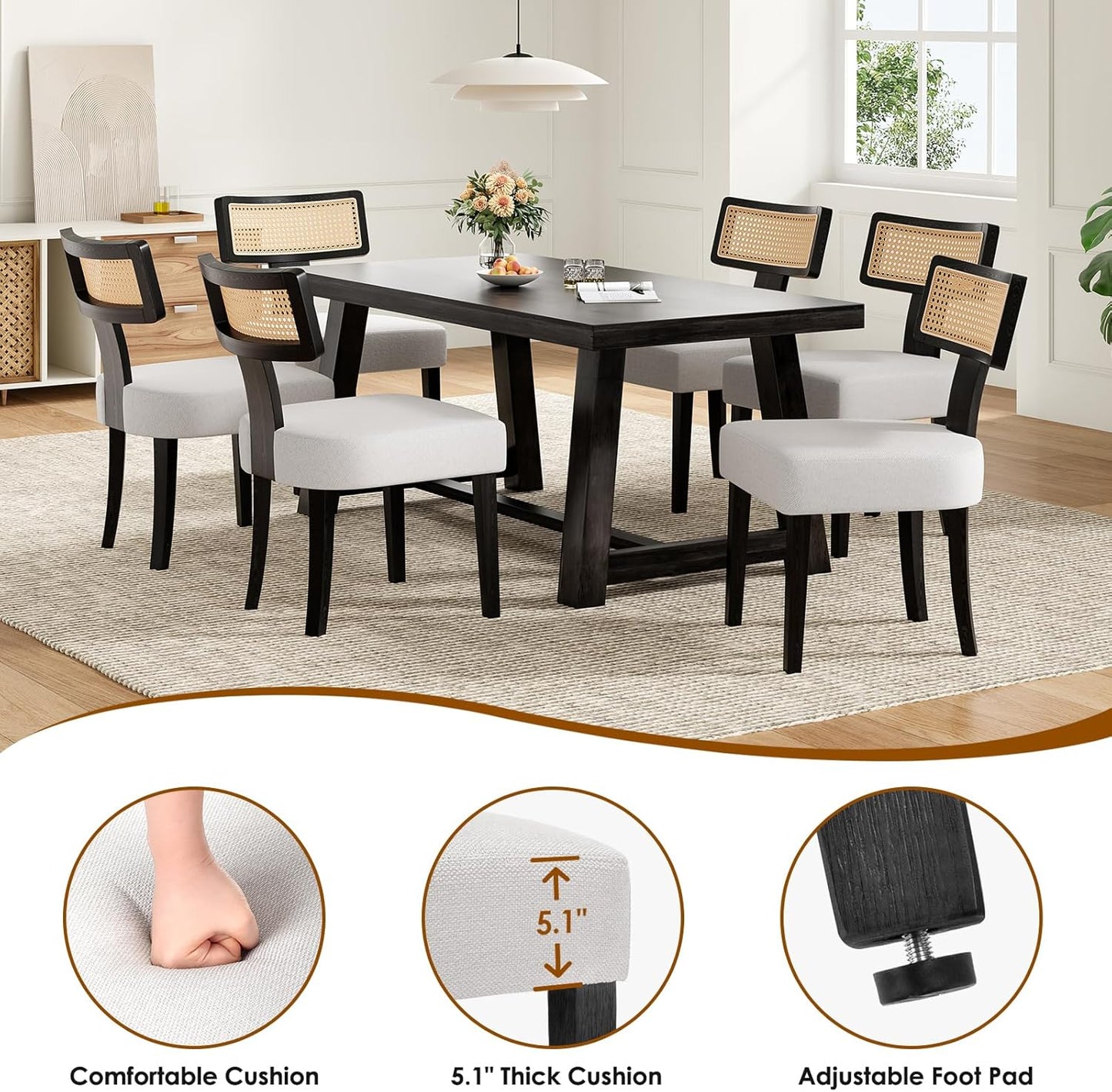 Upholstered Armless Dining Table Chairs Set with Hardwood Frame Curved Backrest for Kitchen Room