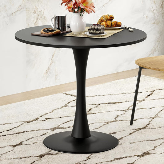 Farini 31.5" Small Round Dining Table Seats Up to 2-4 People,Wood Tabletop Tulip Dining Table with Metal Pedestal Base
