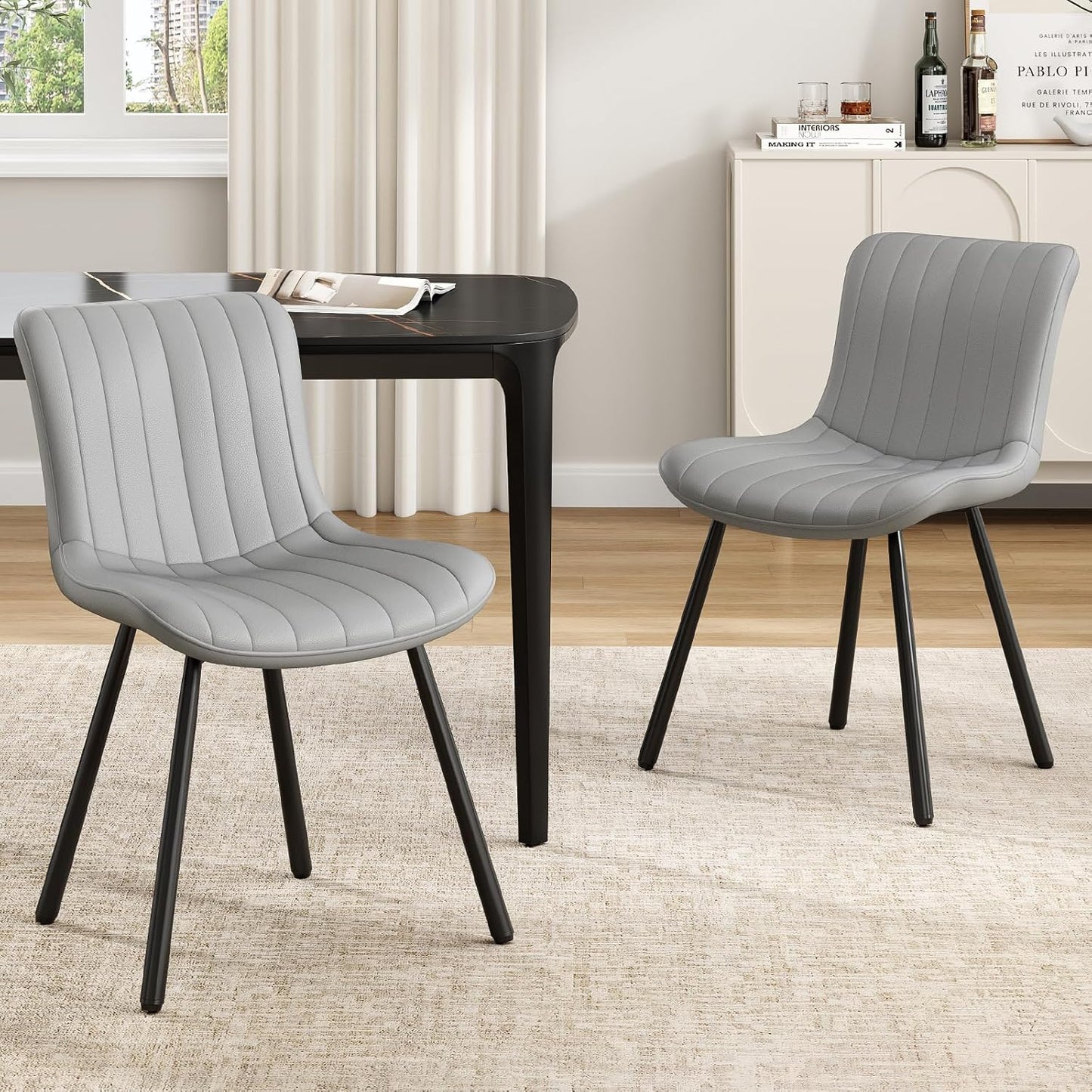 Farini Dining Chairs Set of 2, Faux Leather Kitchen & Dining Room Chairs for Dining Room, Mid Century Modern Dining Table Chairs with Metal Legs