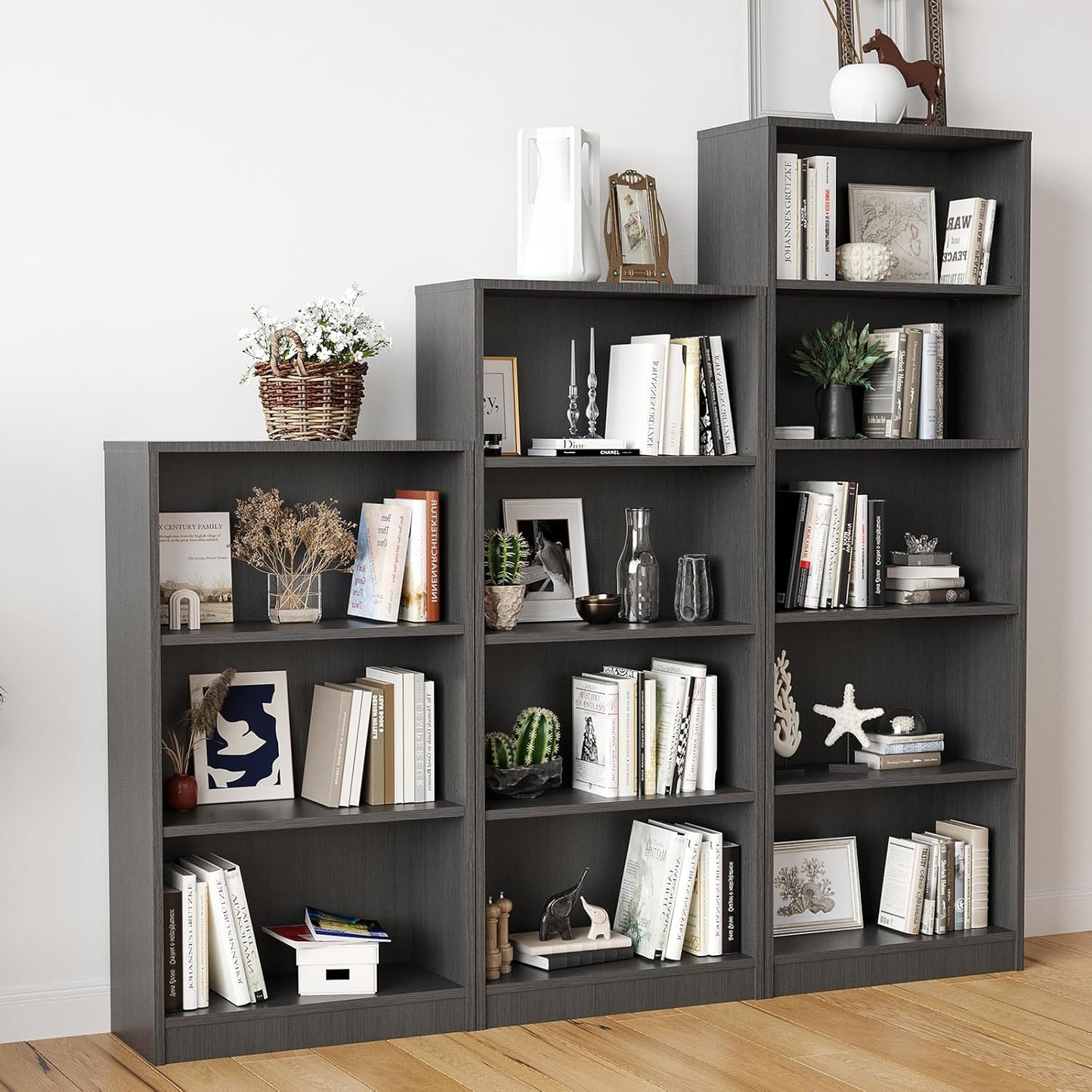 Farini Bookcase Freestanding 5 Shelf Wood Bookshelf Adjustable Shelves for Home Office,5 Layer
