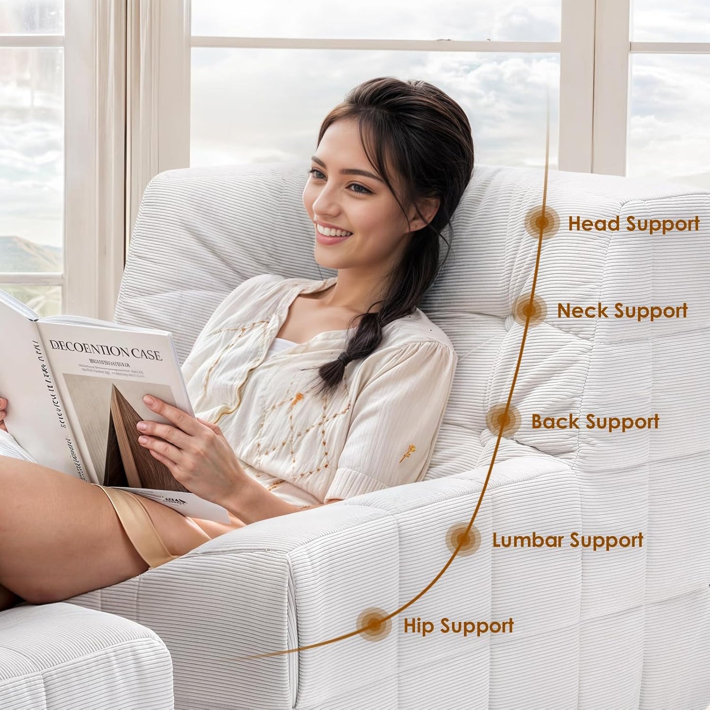 Farini Bean Bag Chair for Adults with Ottoman, Oversized Beanbag Chairs with High-Density Memory Foam, Comfy Lazy Sofa with Head, Neck, Back, Lumbar, Hip Support for Living Room, Bedroom