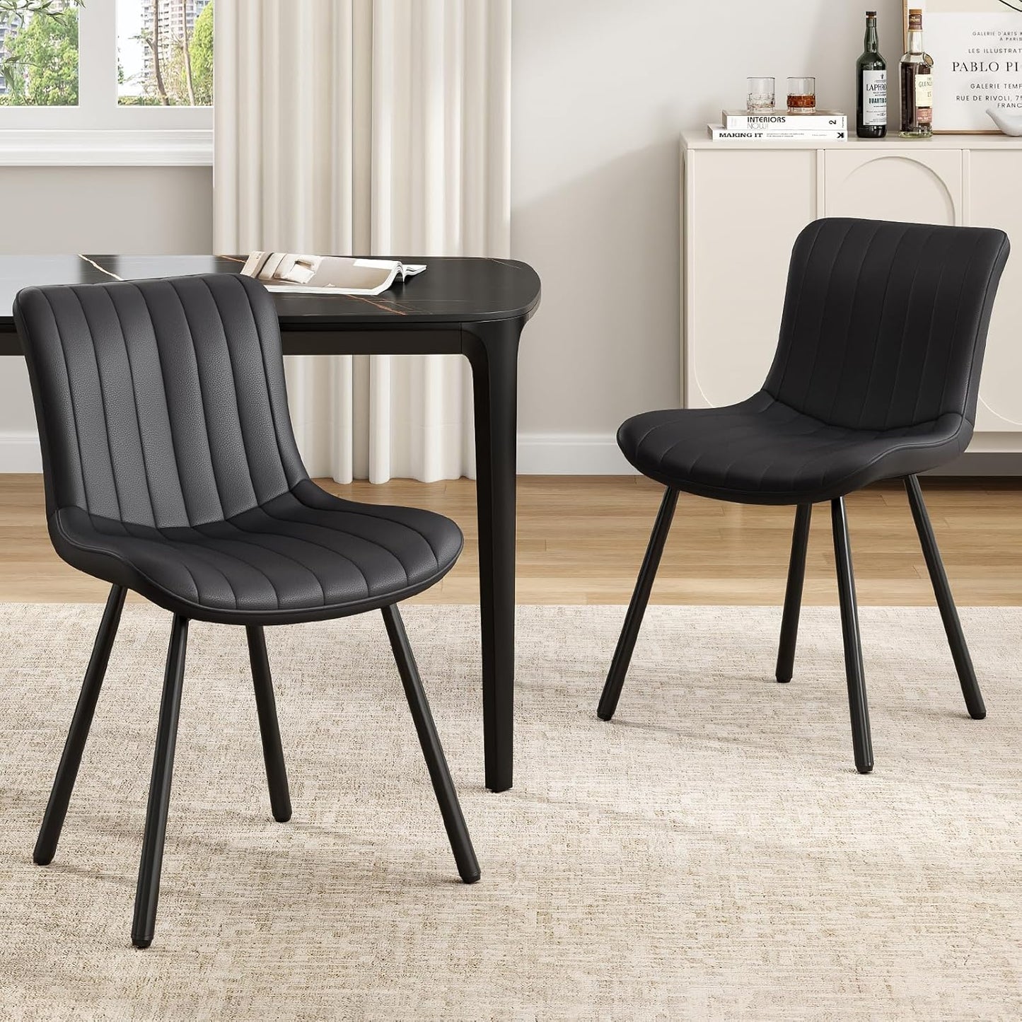 Farini Dining Chairs Set of 2, Faux Leather Kitchen & Dining Room Chairs for Dining Room, Mid Century Modern Dining Table Chairs with Metal Legs