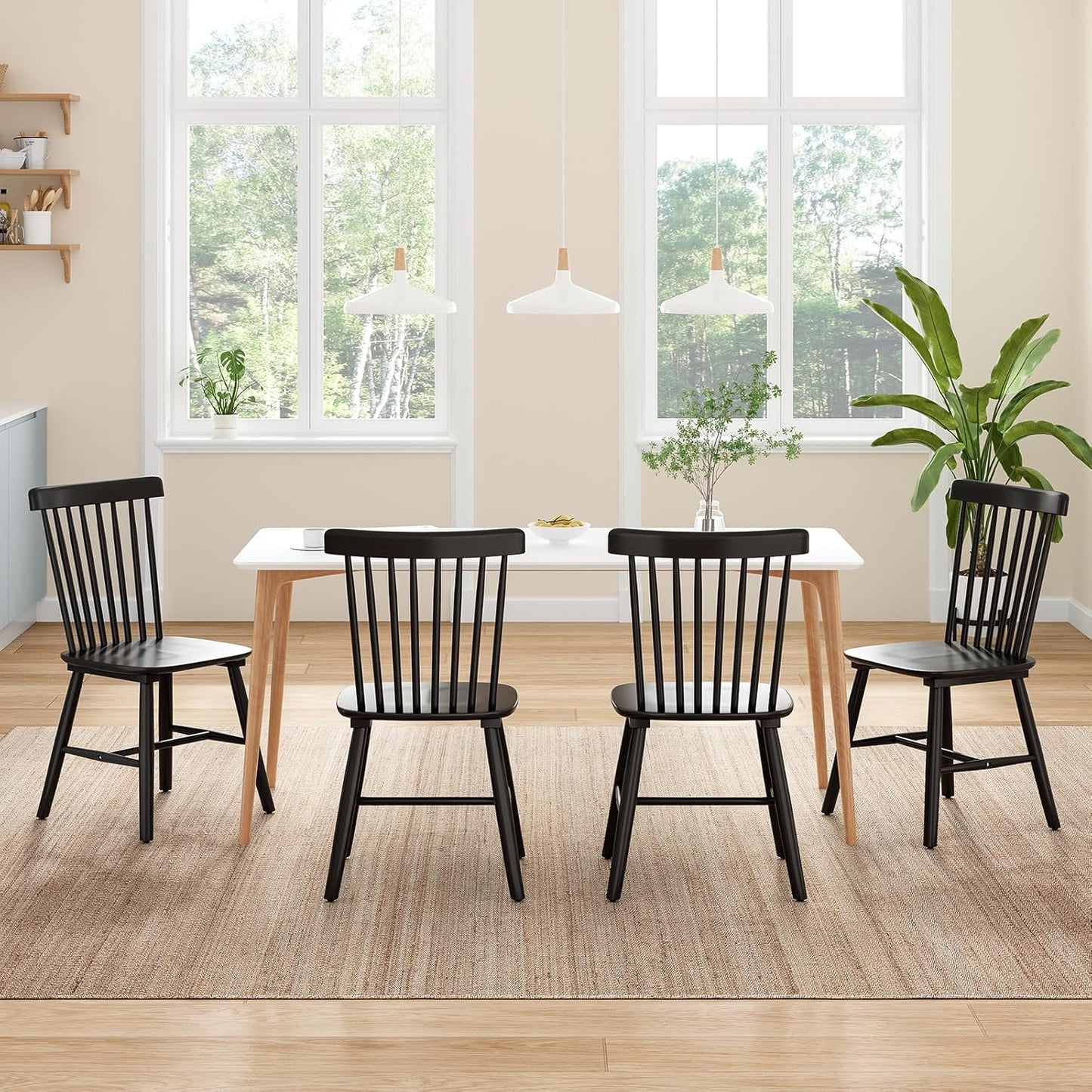 Farini Windsor Dining Chairs, Kitchen & Dining Room Chairs for Dining Room with Spindle Back, Mid Century Modern Dining Table Chairs with Comfortable Seat, Wood Dining Chair