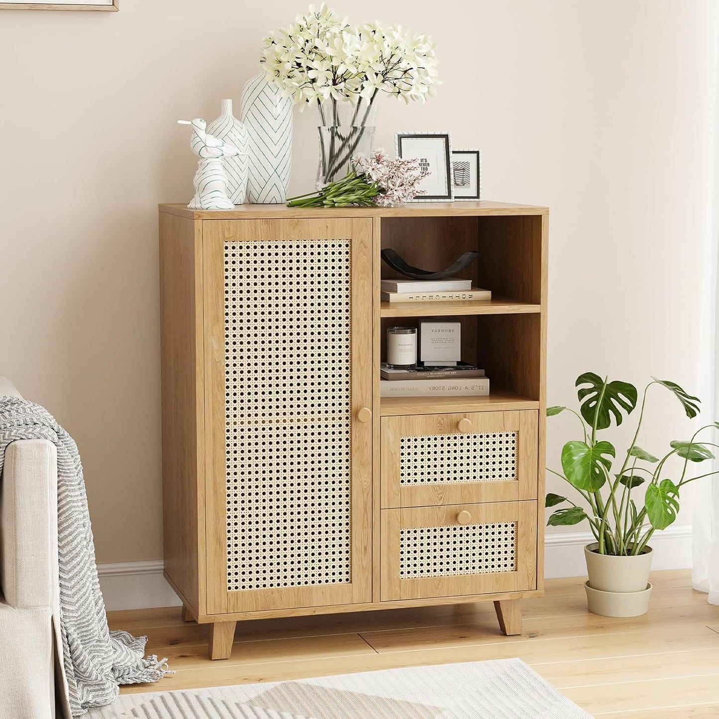 Farini Sideboard Buffet Cabinet, Accent Cabinet with Drawers and Adjustable Shelf for Kitchen, Living Room, Entryway