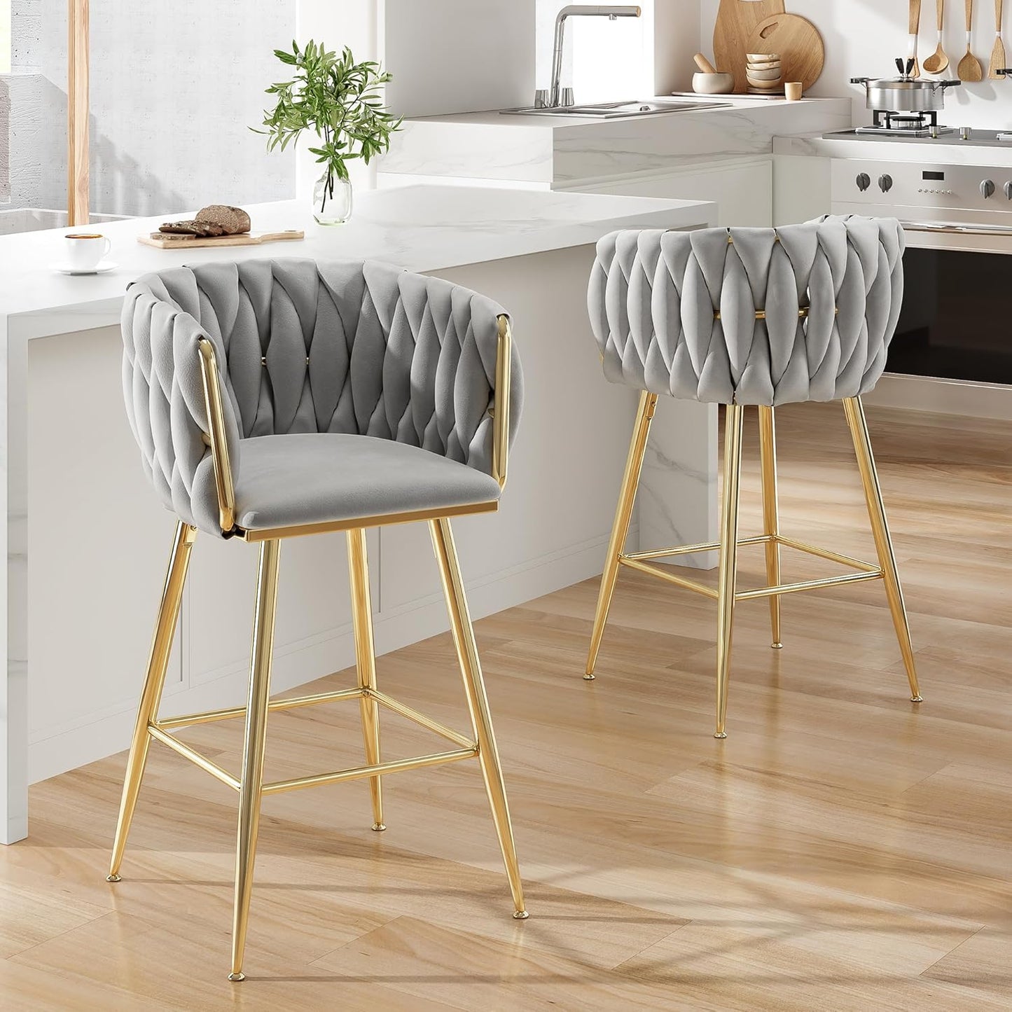 Farini Counter Height Bar Stools Set of 2 or 4, 26 Inch Modern Mid-Century Kitchen Island Stools with Backs & Metal Legs