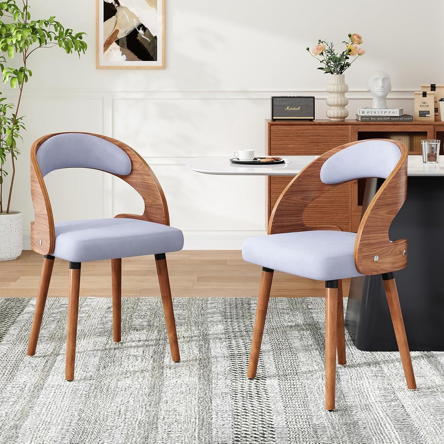 Farini Set of 2 or 4 Wood Dining Chairs with Curved Backrest for Kitchen Dining Room