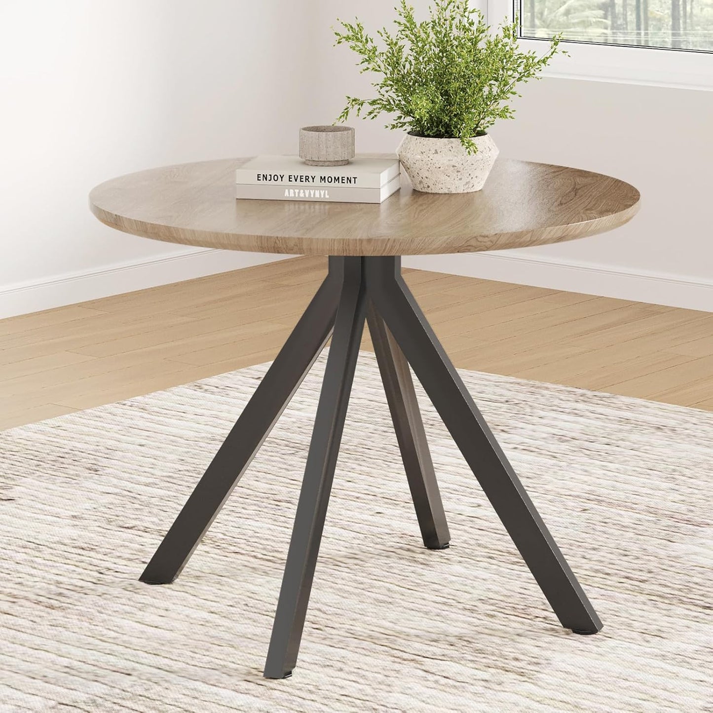 Farini Black Dining Table for 4-6 Person,39" Round Wooden Dining Tabletop and Metal Frame for Home Kitchen Dining Desk