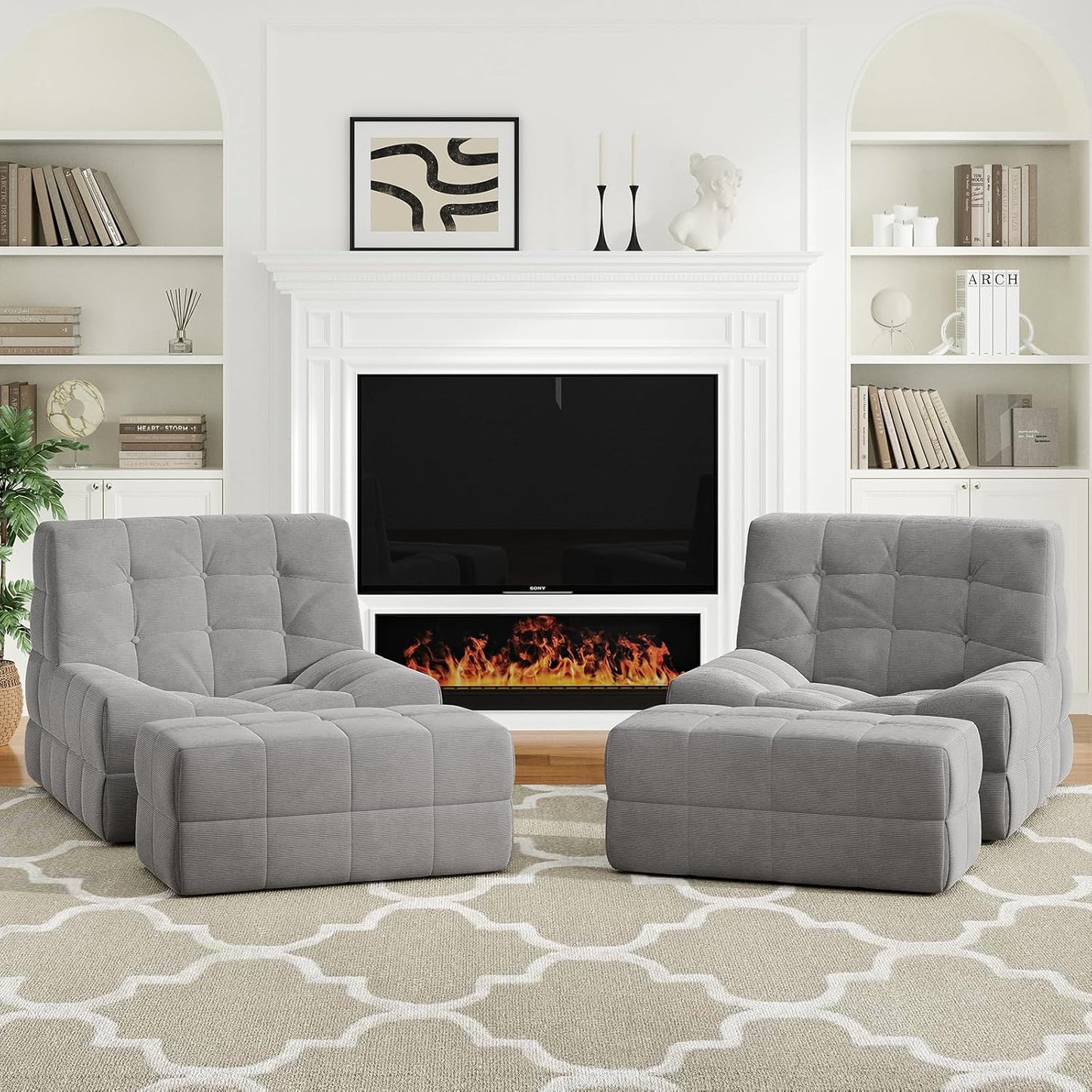 Farini Bean Bag Chair for Adults with Ottoman, Oversized Beanbag Chairs with High-Density Memory Foam, Comfy Lazy Sofa with Head, Neck, Back, Lumbar, Hip Support for Living Room, Bedroom