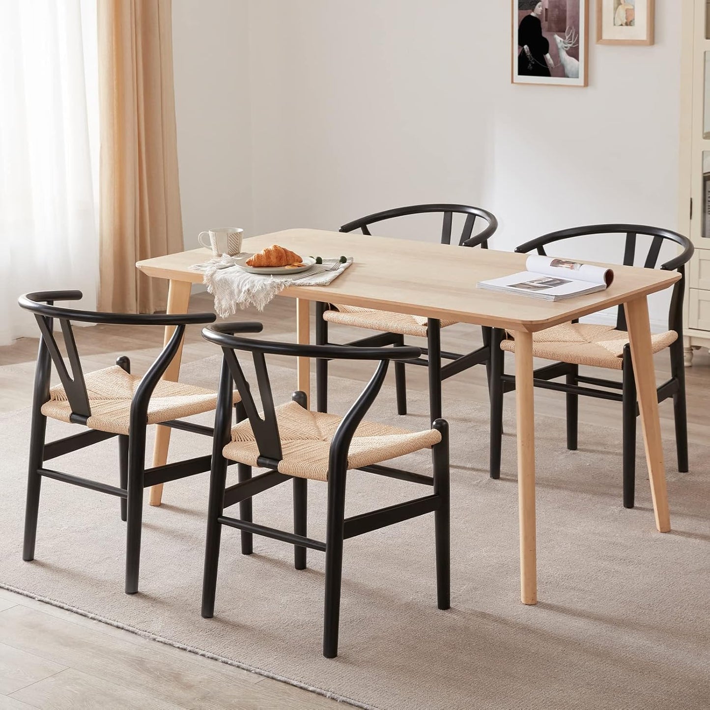 Farini Fully Assembled Wishbone Rattan Dining Room Chairs, Set of 2 or 4