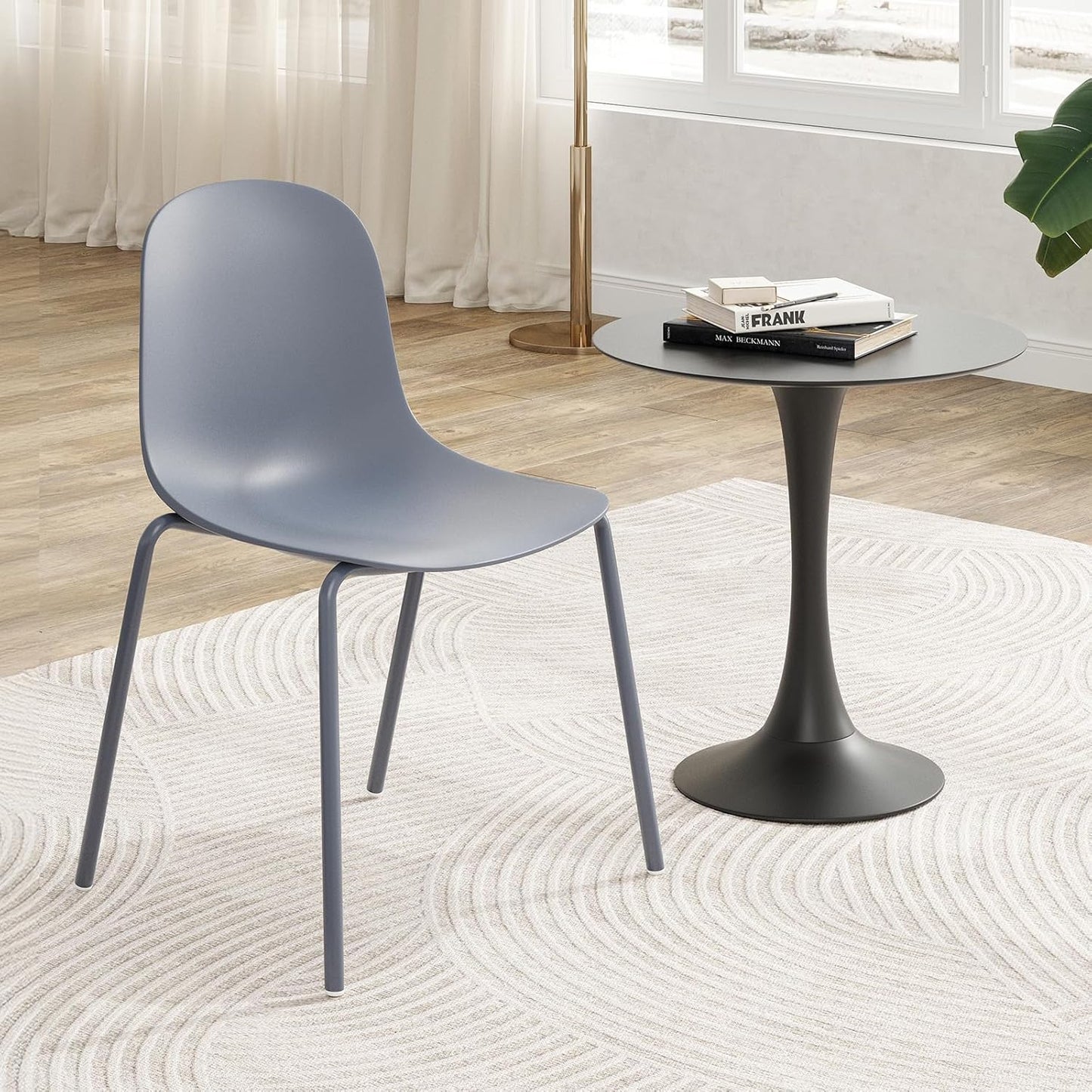 Modern Plastic Stackable Dining Chair Set of 4 with Metal Legs for Indoor or Outdoor