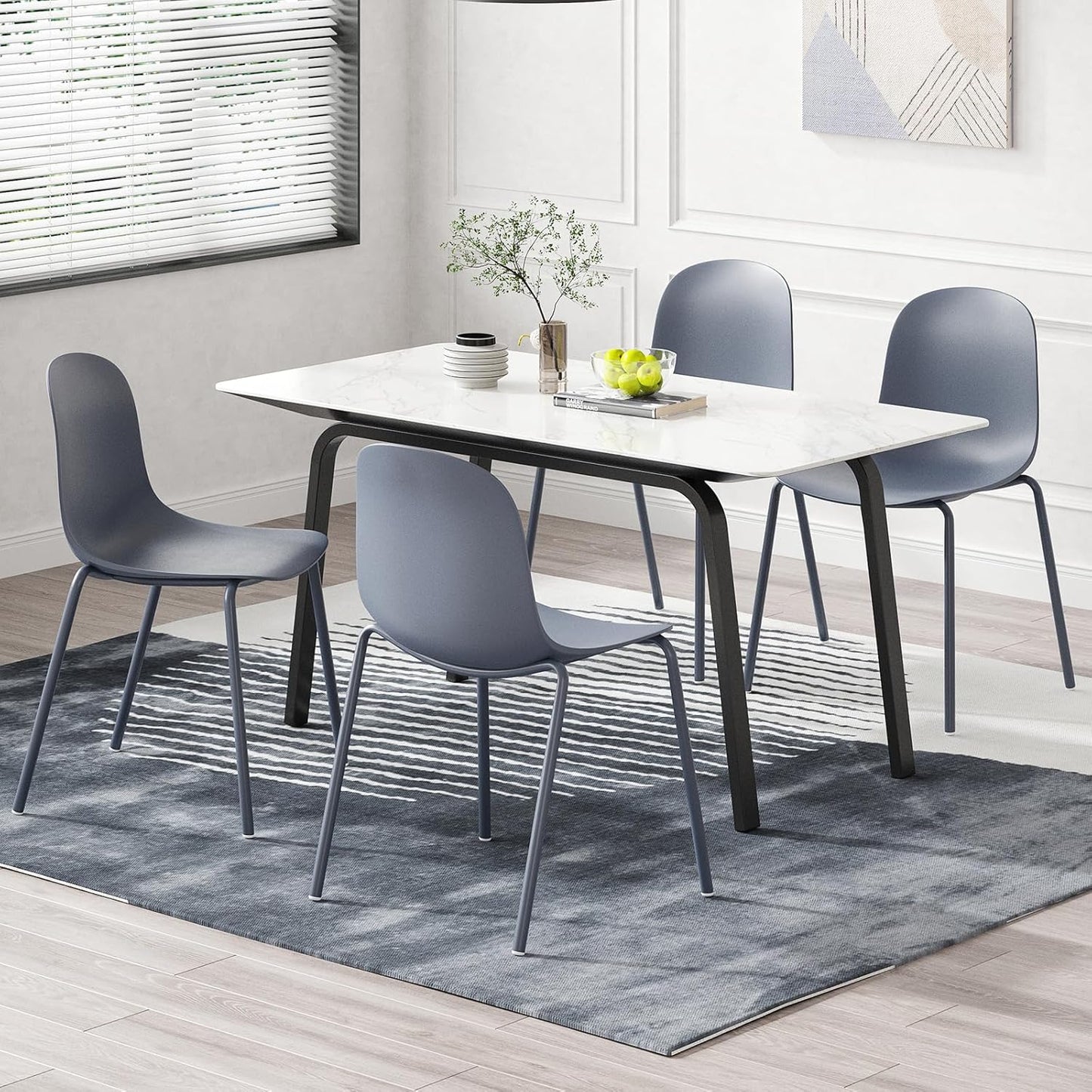 Modern Plastic Stackable Dining Chair Set of 4 with Metal Legs for Indoor or Outdoor