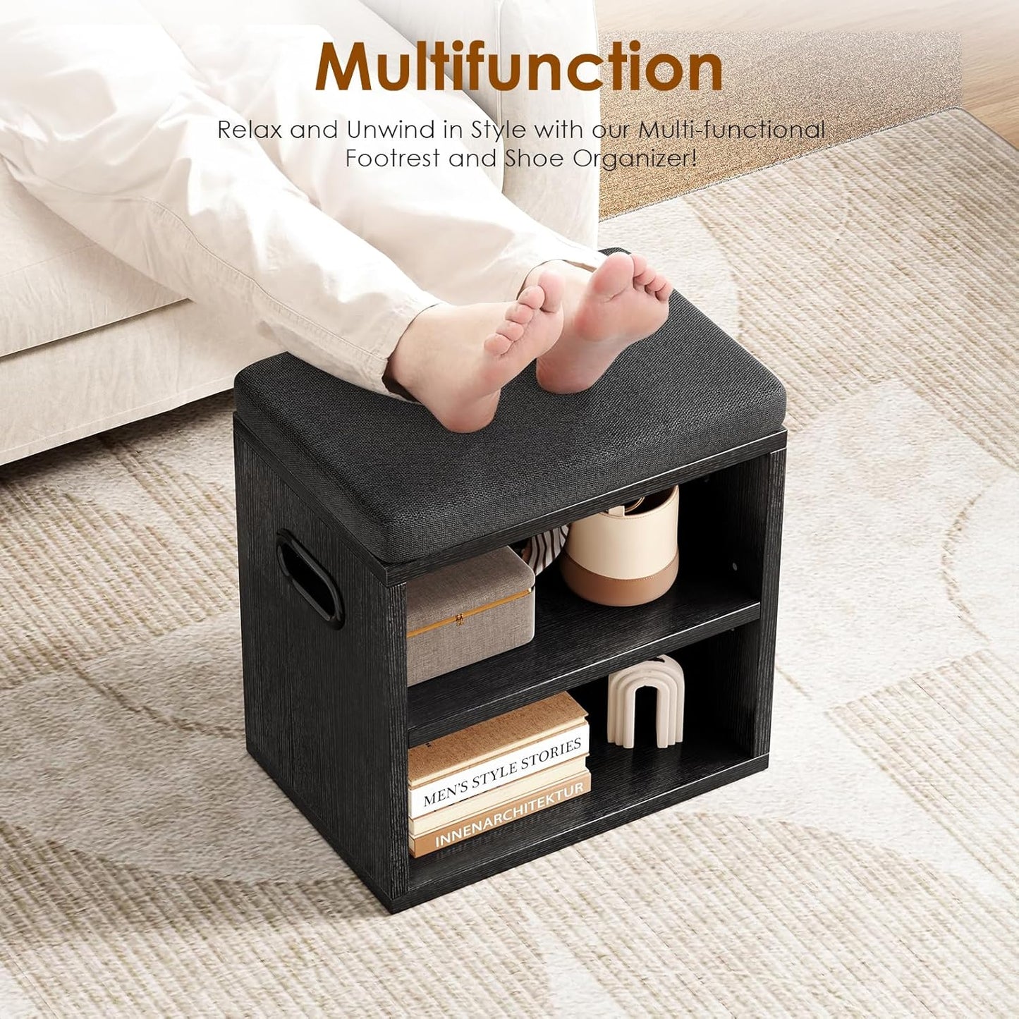 Farini Small Shoe Bench for Entryway With Cushion, Storage and Seating - White Rack With Bench Seat