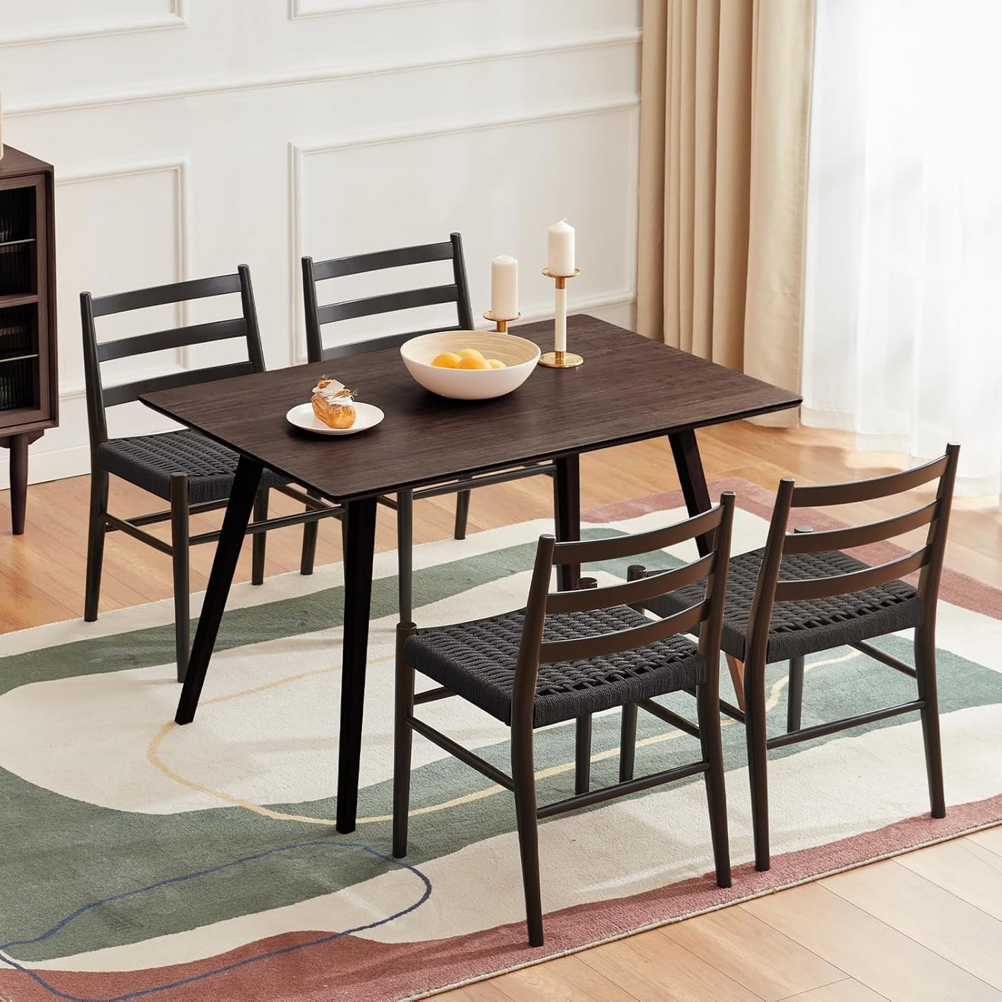 Farini Wood Rattan Dining Room Chairs with Comfortable Woven Seat,Fully-Assembled