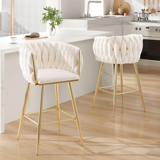Farini Counter Height Bar Stools Set of 2 or 4, 26 Inch Modern Mid-Century Kitchen Island Stools with Backs & Metal Legs