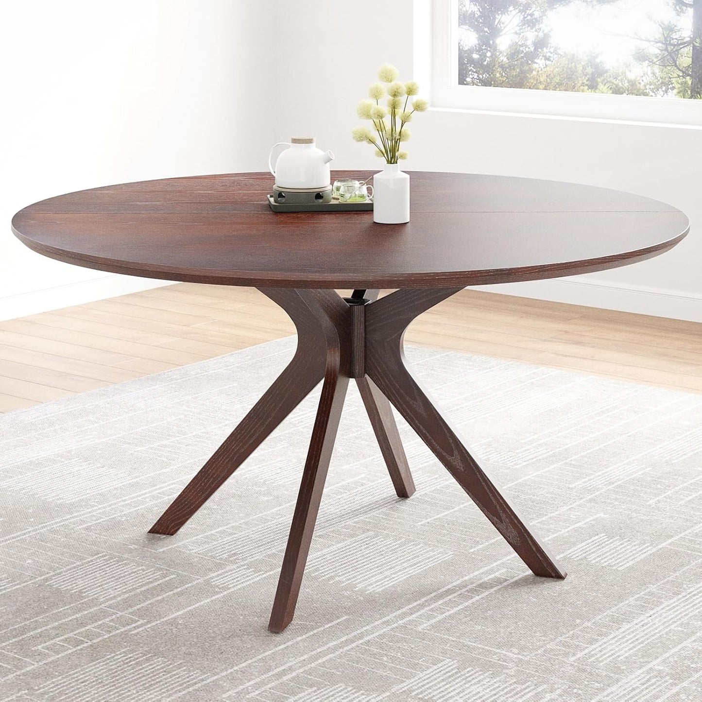 Farini 47.2" Solid Wood Round Dining Kitchen Table for 4-6 People with Intersecting Pedestal Base