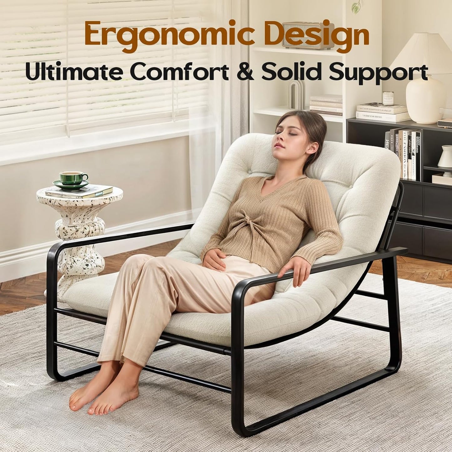 Farini Accent Chair, Sherpa Arm Chair for Living Room, Mid Century Modern Accent Chairs, Boucle Reading Bedroom Chair