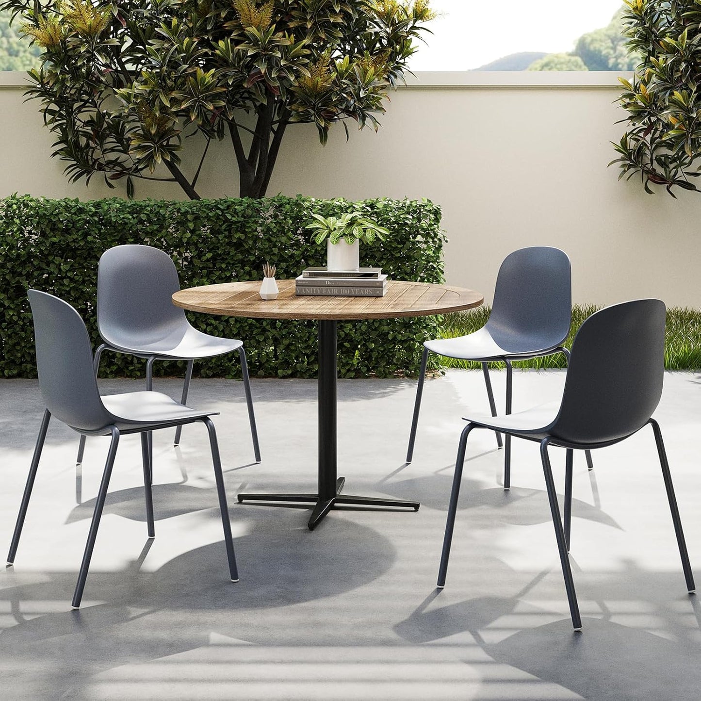 Modern Plastic Stackable Dining Chair Set of 4 with Metal Legs for Indoor or Outdoor