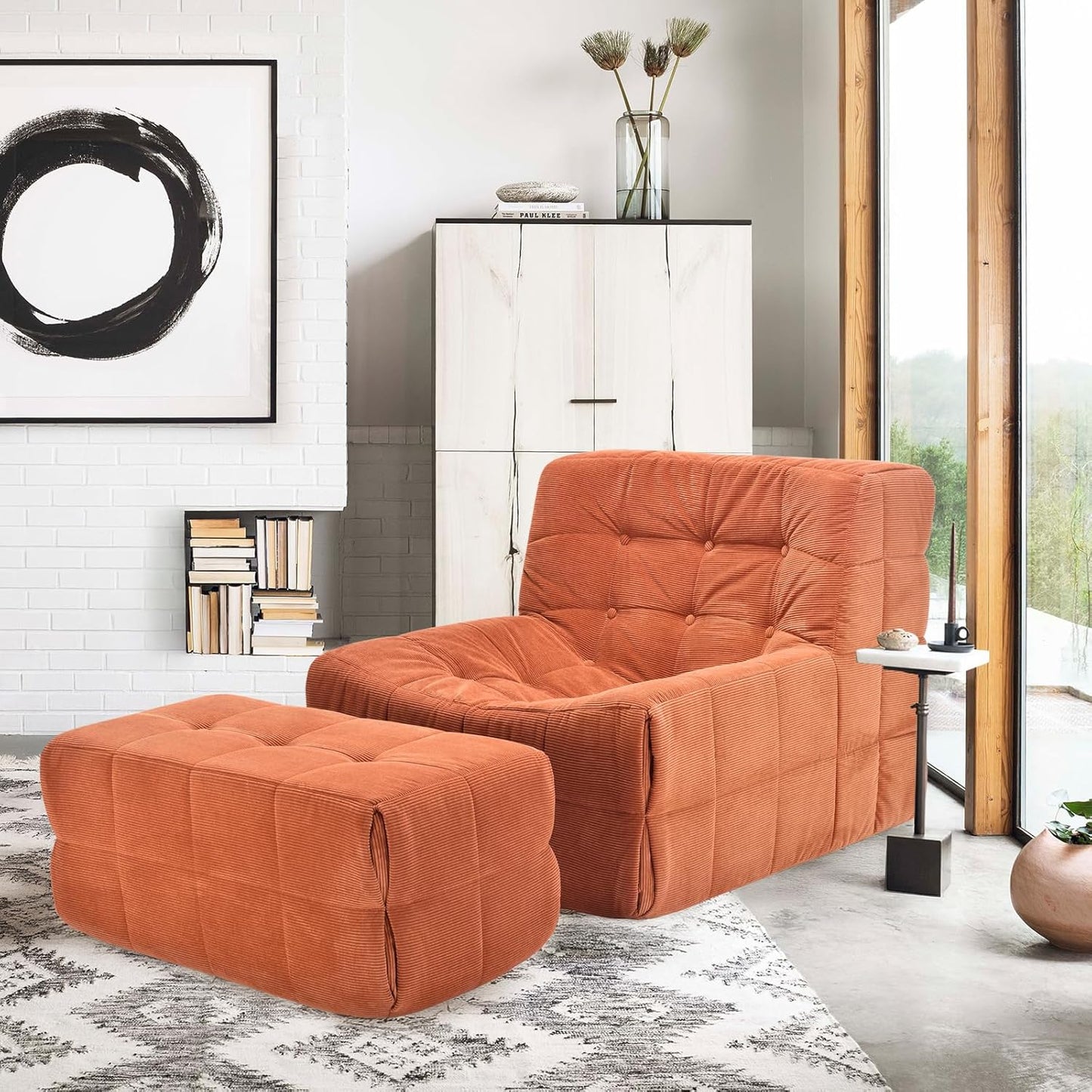 Farini Bean Bag Chair for Adults with Ottoman, Oversized Beanbag Chairs with High-Density Memory Foam, Comfy Lazy Sofa with Head, Neck, Back, Lumbar, Hip Support for Living Room, Bedroom