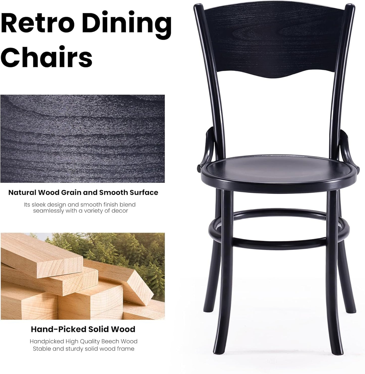 Farini Solid Wood Dining Chairs Set of 2, Farmhouse Kitchen & Dining Room Chairs for Mid Century Dining Table, Fully Assembled