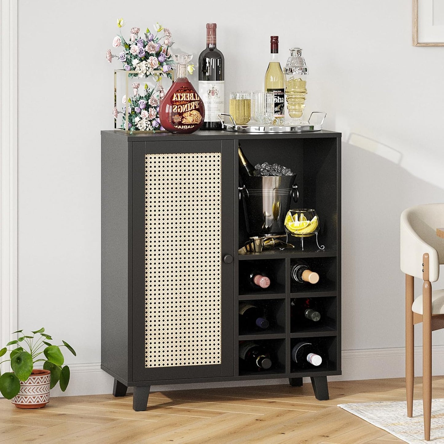 Farini Sideboard Buffet Cabinet, Bar Cabinet with Wine Racks and Adjustable Shelf for Kitchen, Living Room, Home Bar