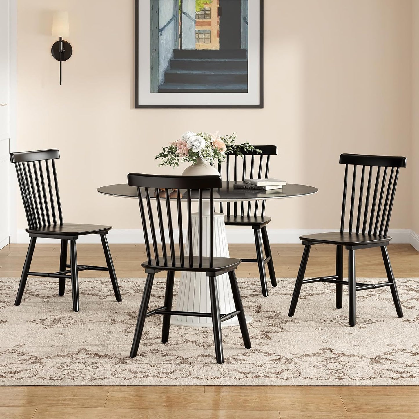 Farini Windsor Dining Chairs, Kitchen & Dining Room Chairs for Dining Room with Spindle Back, Mid Century Modern Dining Table Chairs with Comfortable Seat, Wood Dining Chair