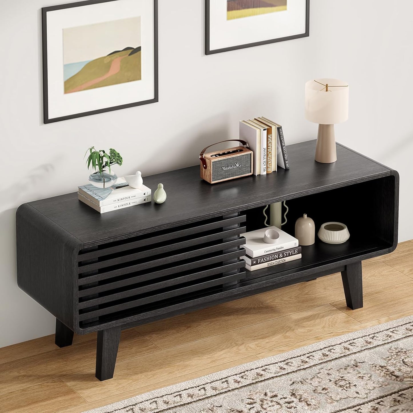 Farini TV Stand for TV up to 59", Entertainment Center with Storage and Sliding Door