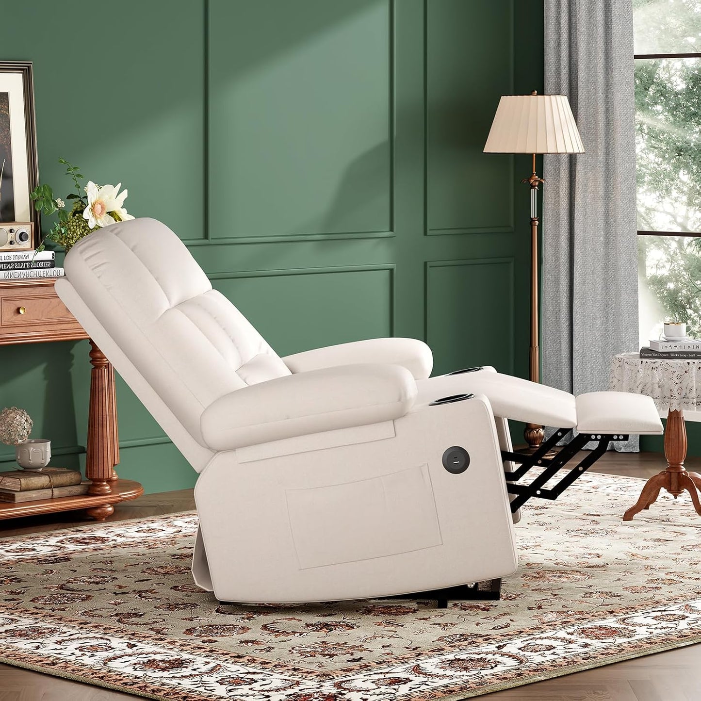 Farini Oversized Power Lift Recliner Chair with Massage and Heat for Elderly Big and Tall, Large Fabric Recliner Wide Electric Recliner Chair with USB Ports, Cup Holders, Side Pockets