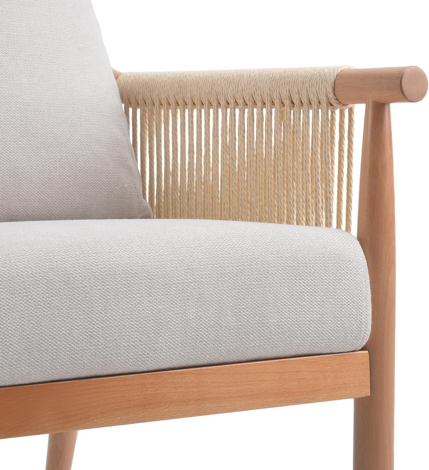 Farini Braid Armchair, Mid Century Modern Wood Accent Chair for Living Room,Reading Bedroom Chair