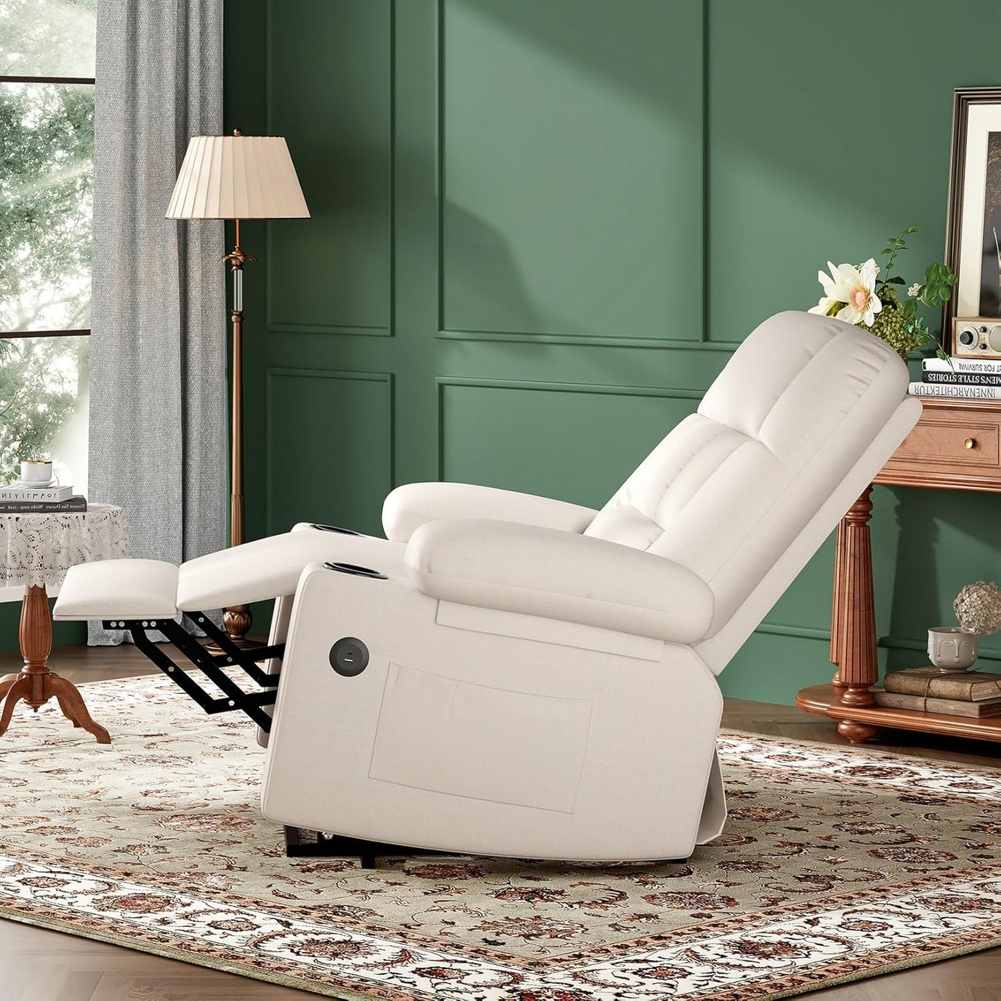 Farini Oversized Power Lift Recliner Chair with Massage and Heat for Elderly Big and Tall, Large Fabric Recliner Wide Electric Recliner Chair with USB Ports, Cup Holders, Side Pockets