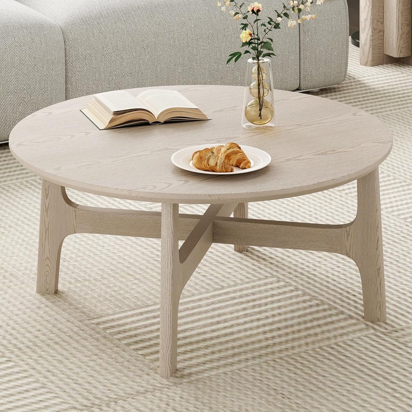 Farini Round Coffee Table,39" Wood Side Coffee Table for Living Room, White
