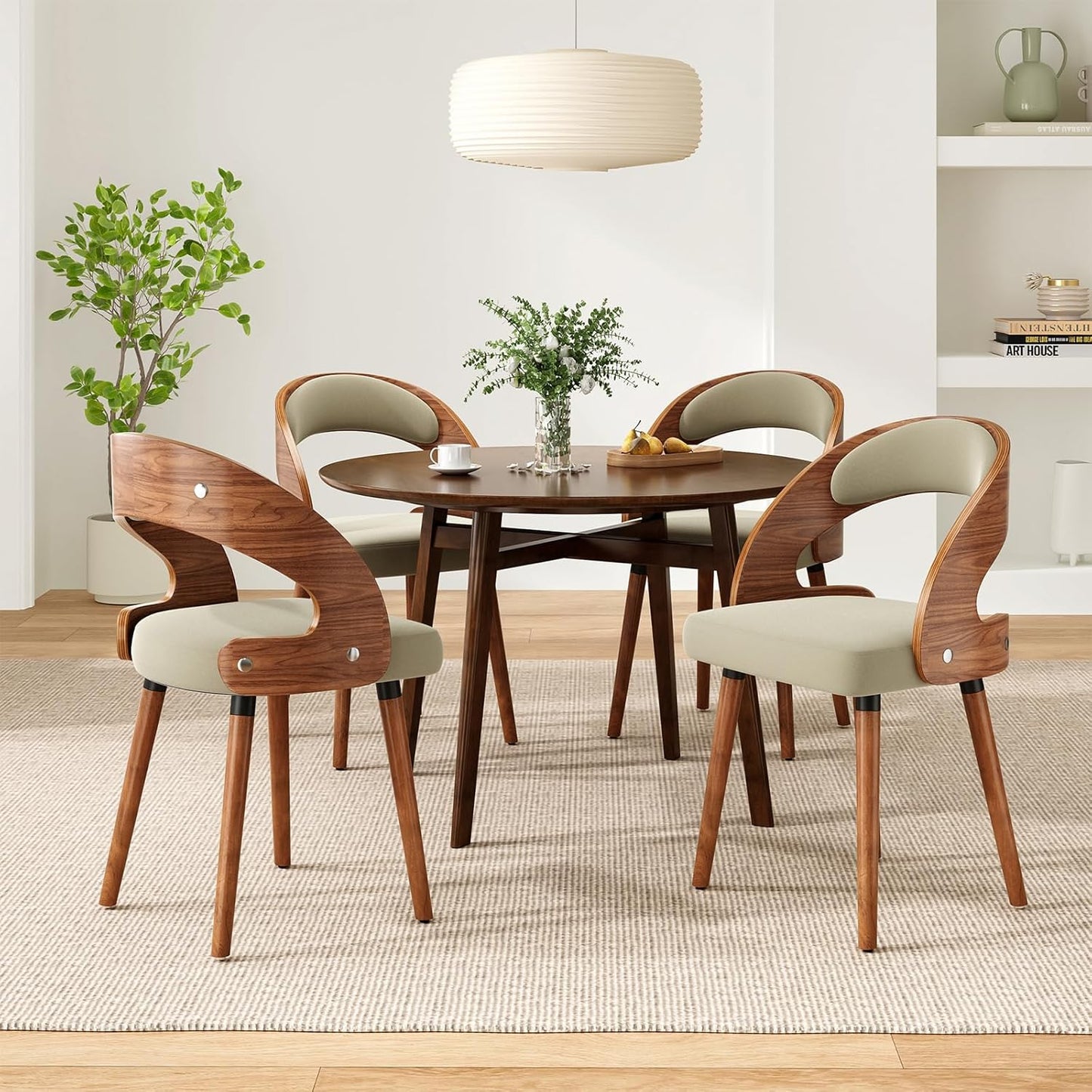 Farini Set of 2 or 4 Wood Dining Chairs with Curved Backrest for Kitchen Dining Room