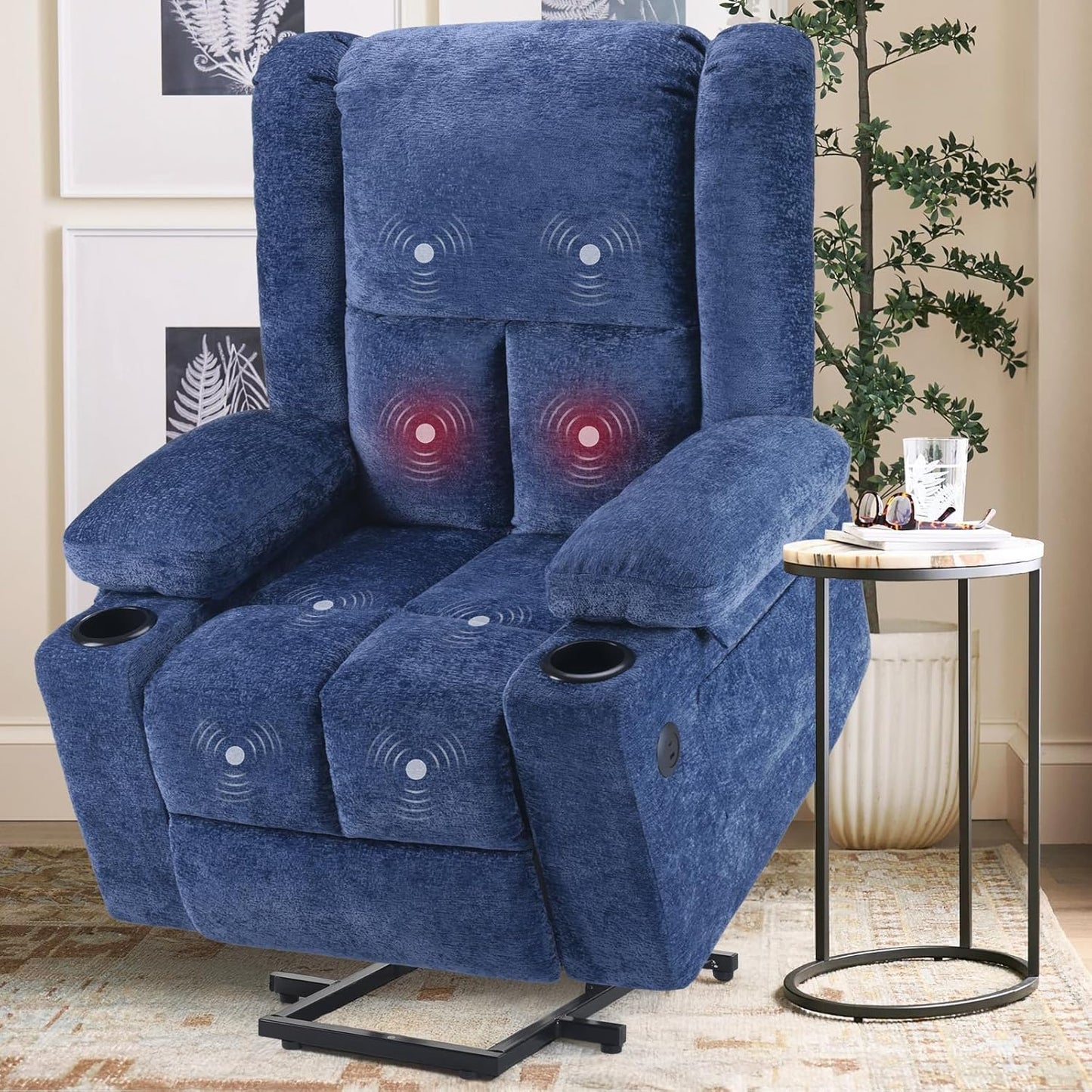 Farini Power Lift Recliner Chair with Massage and Heat for Elderly People, USB Ports and Cup Holders