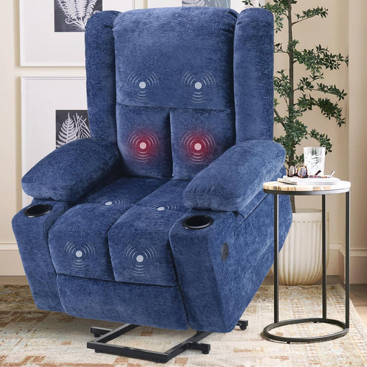 Farini Power Lift Recliner Chair with Massage and Heat for Elderly People, USB Ports and Cup Holders
