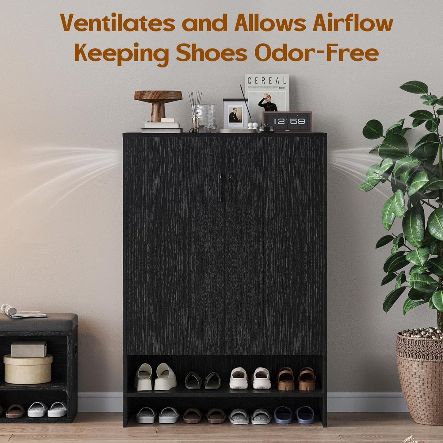 Farini Shoe Cabinet with Doors, 7 Tier 28 Pairs Shoe Cabinet Storage for Entryway, Hidden Narrow Shoe Cabinets with Adjustable Shelves for Hallway, Living Room