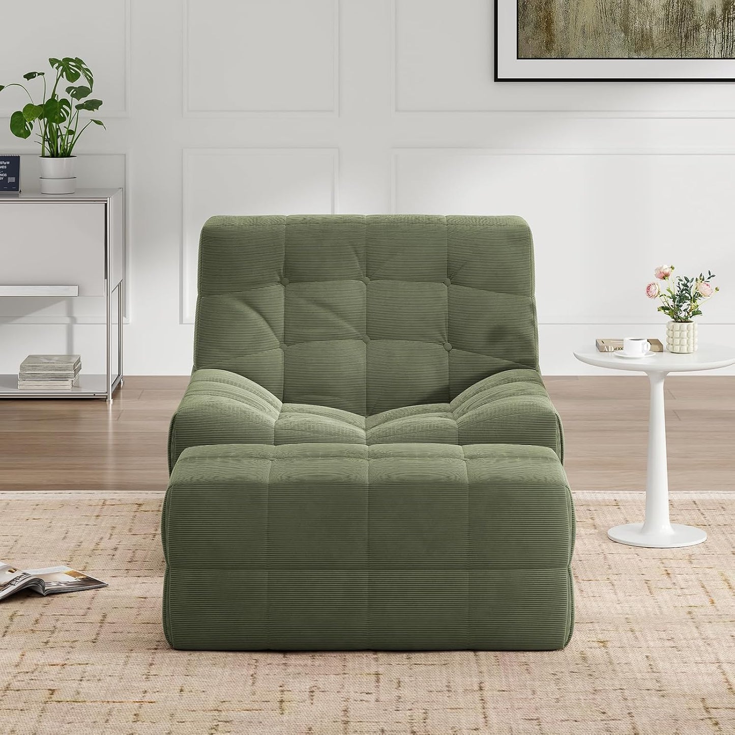 Farini Bean Bag Chair for Adults with Ottoman, Oversized Beanbag Chairs with High-Density Memory Foam, Comfy Lazy Sofa with Head, Neck, Back, Lumbar, Hip Support for Living Room, Bedroom