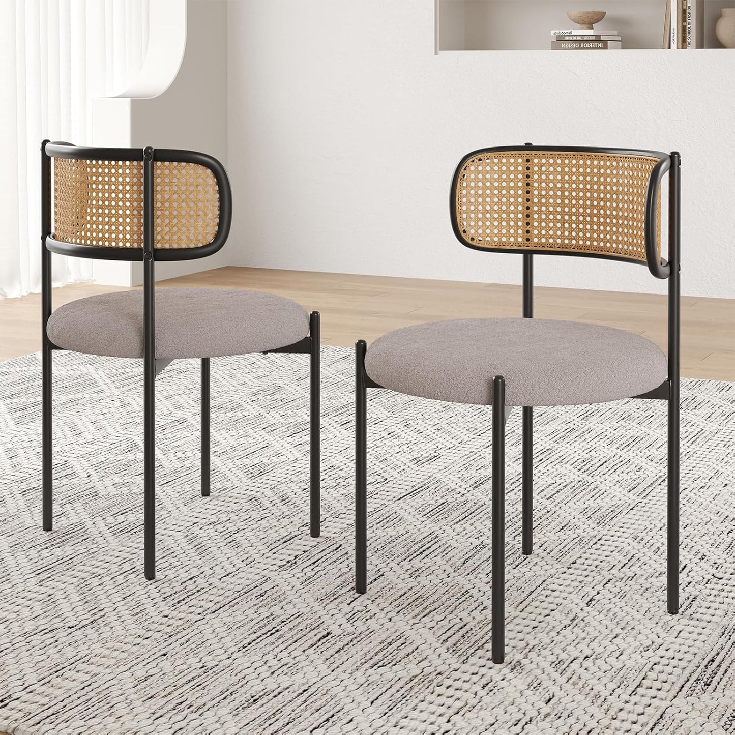 Farini Modern Upholstered Dining Chairs, Set of 2 or 4, Rattan Back Kitchen Chairs with Metal Legs